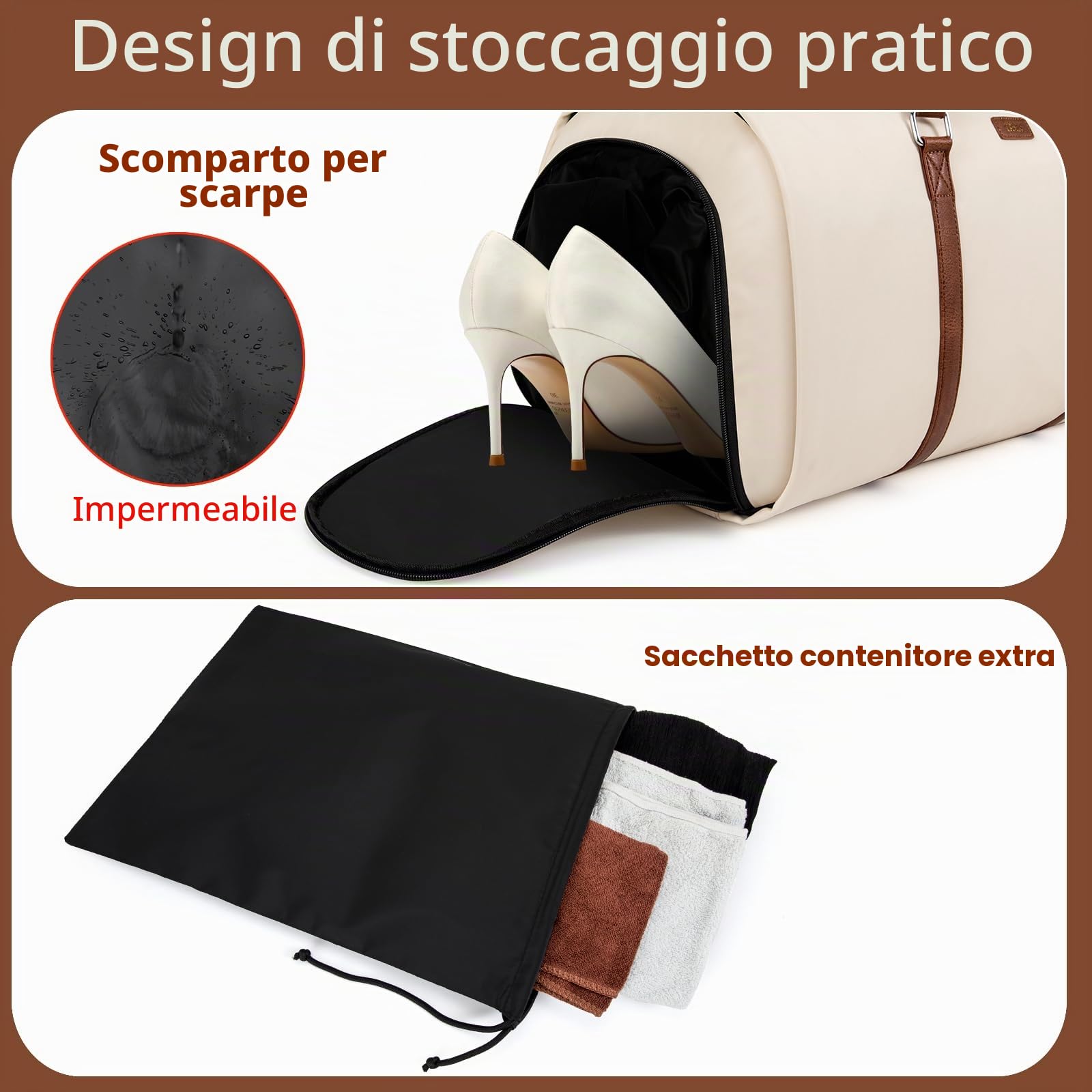 Borsone convertibile per indumenti da viaggio, borse porta abiti con borsa da toilette grande borsa da weekend per donne e uomini 2 in 1 da appendere valigia da viaggio borsone da viaggio borse da