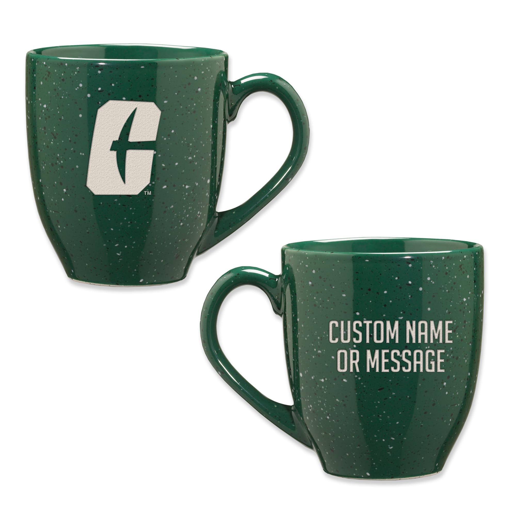 Rico Industries NCAA North Carolina-Charlotte 49ers Green Personalized 16 oz Team Color Laser Engraved Speckled Ceramic Coffee Mug