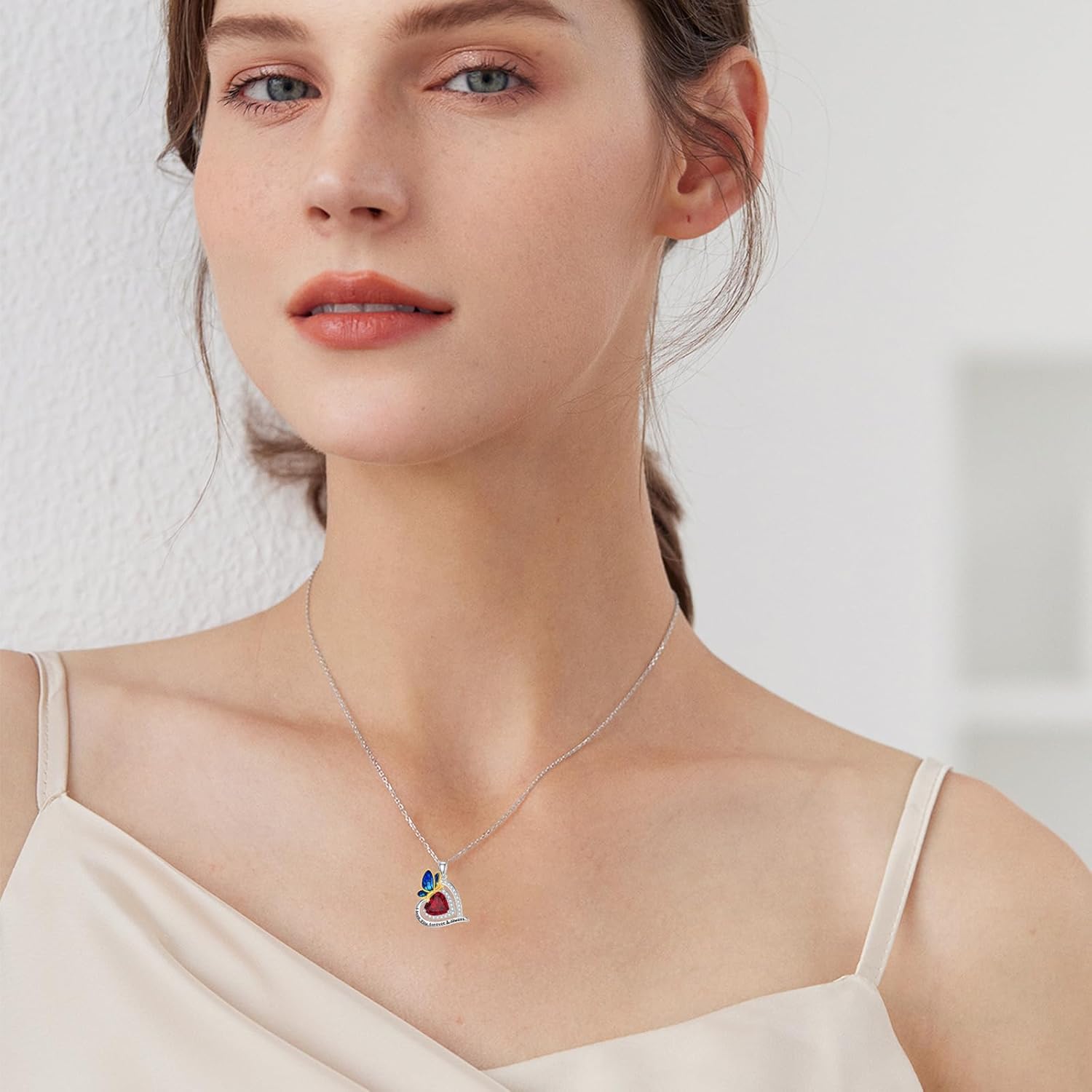 Heart Butterfly Necklaces for Women 925 Sterling Silver I Love You Forever and Always Double Heart Pendant Necklace for Christmas Mothers Day, 18''-20'' - Image 2