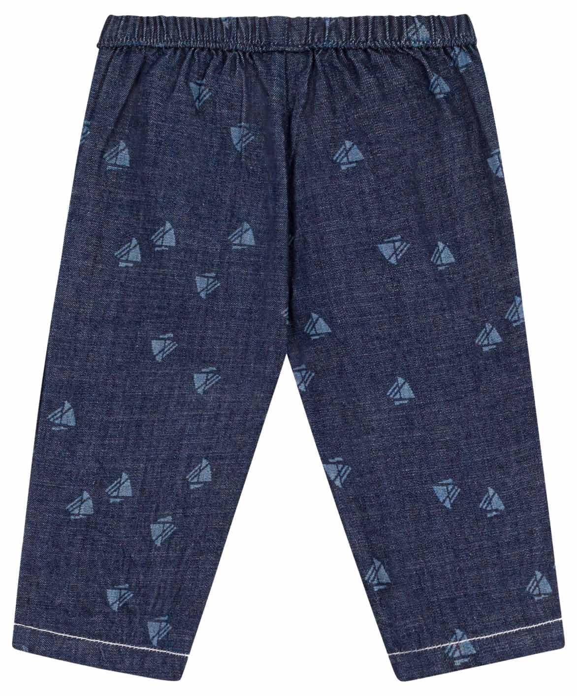 Petit Bateau Baby-Hose aus Denim mit Bootsmuster