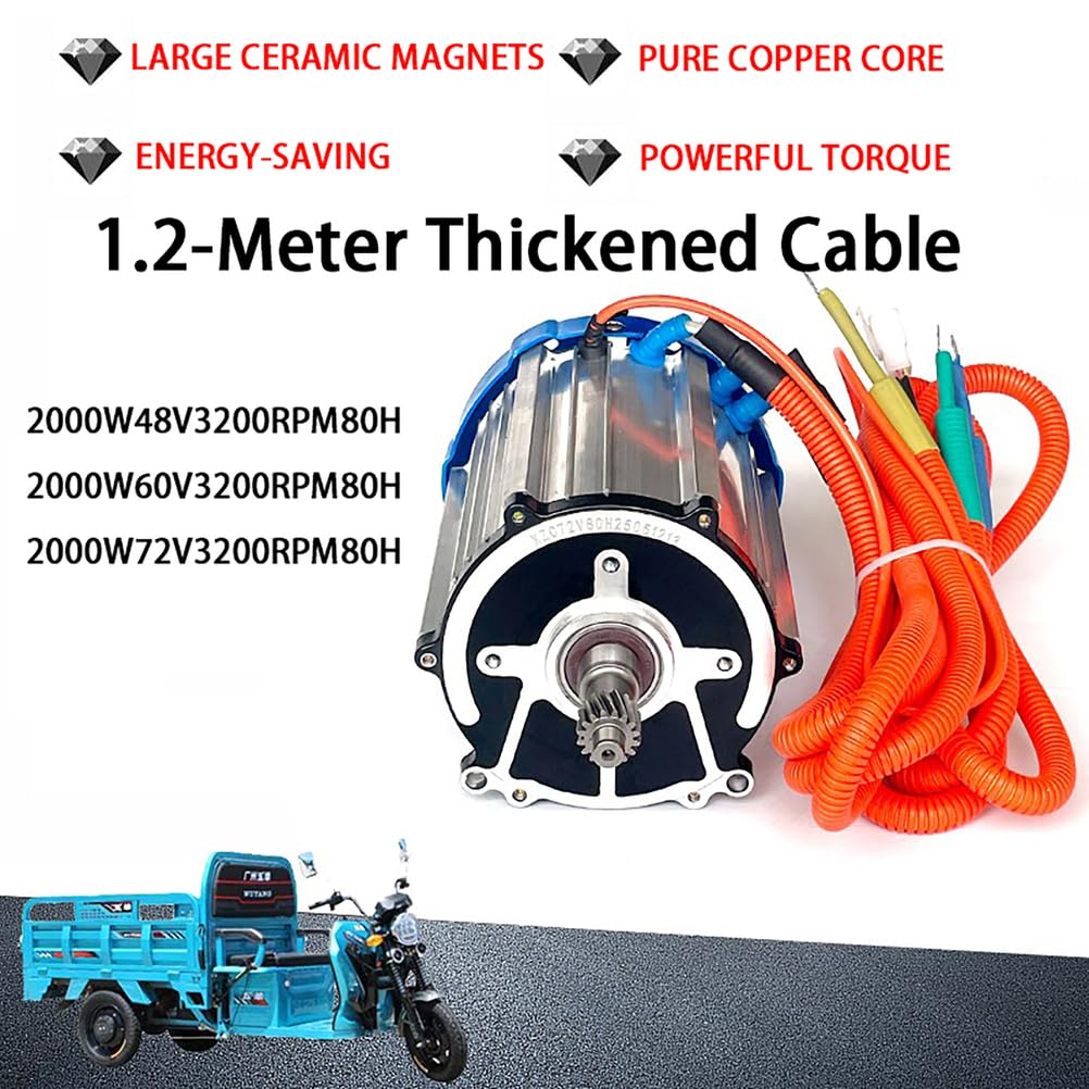3200RPM Electric Tricycle Differential Motor 2000W Brushless DC Motor 48V / 60V / 72V Pure Copper Core Motor, Aluminum Alloy Shell, for DIY Electric Tricycles and Quadricycles,2000w,72V