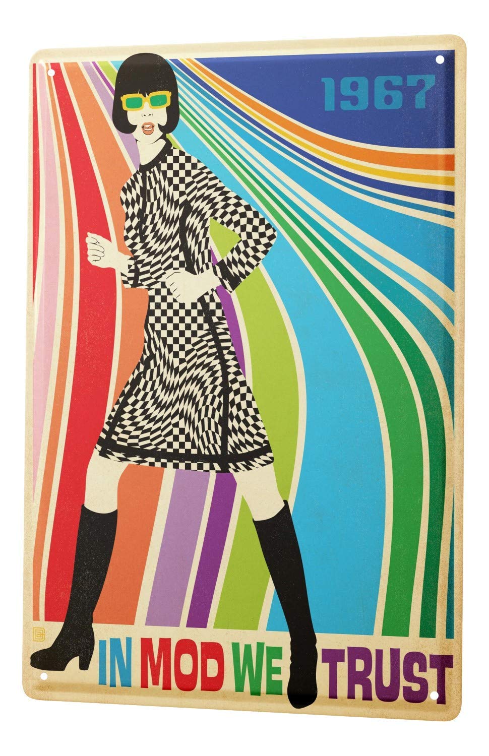 Metal Tin Sign 8X12 Inches Retro Tin Sign In Mod We Trust Women Dress Plaid Colorful Stripes