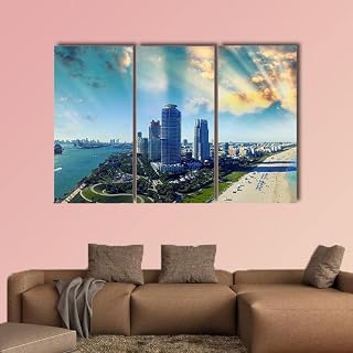 GGQRGIDSV 3 Pieces Canvas Print Wall Decor Canvas Paintings Wall Art 3 Piece View Of Miami Beach Posters for Wall Decor Prints Artwork For Home Office Living Room Bedroom Decoration
