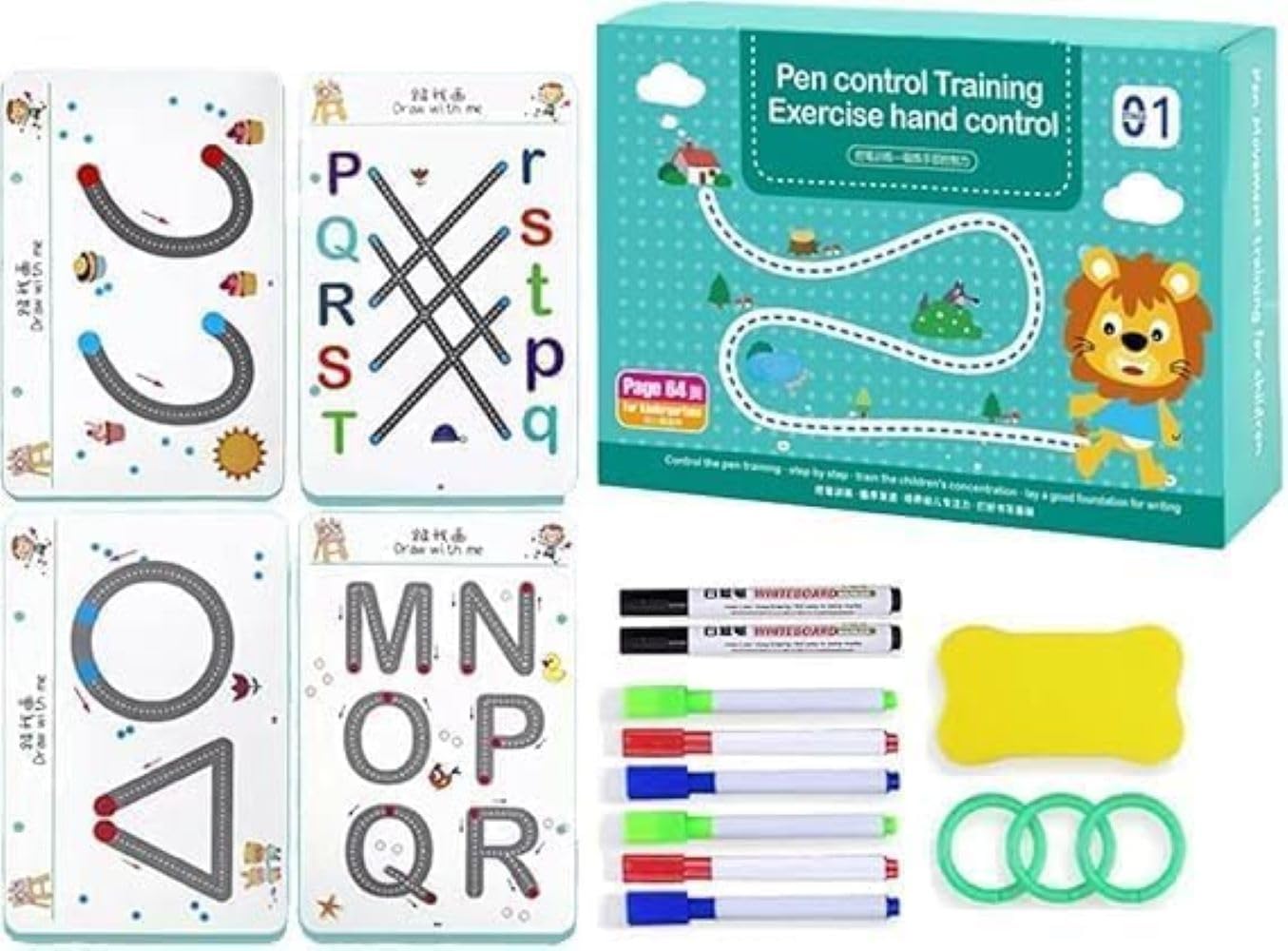 Krupasadhya Reusable Magic Practice Copybook Kit for Kids, Educational Learning Drawing Book, Lines, Shapes, Pattern, Home, Preschool, Kids Number Tracing Book, Lines Shapes Pattern use for School, 3-8 Age.