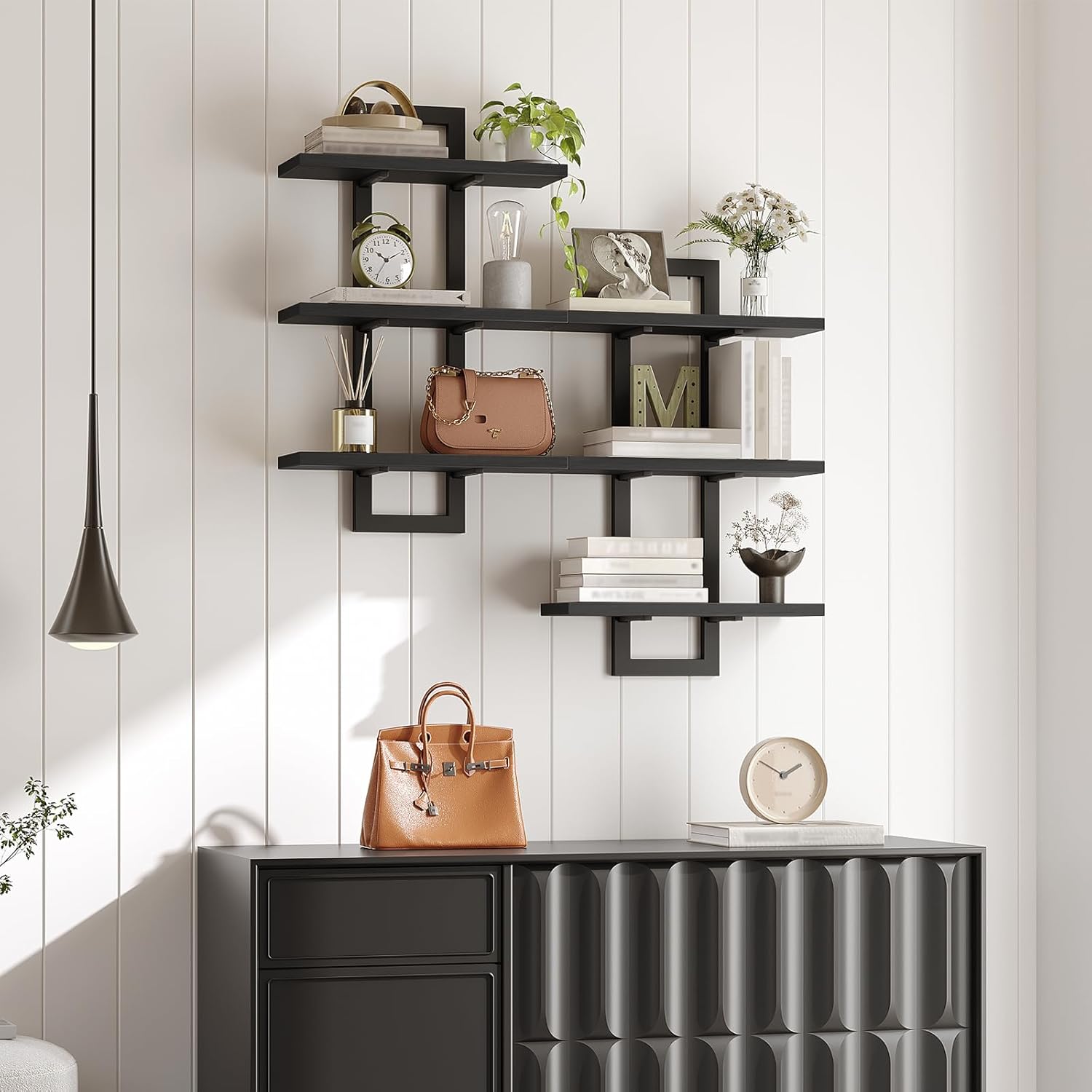 HOOBRO Floating Shelves, Set of 2 Wall Shelves, 3-Tier Wall Mounted Storage Shelves, Hanging Bathroom Shelves, for Living Room, Bedroom, Bathroom, Kitchen, Black BK31BJP201