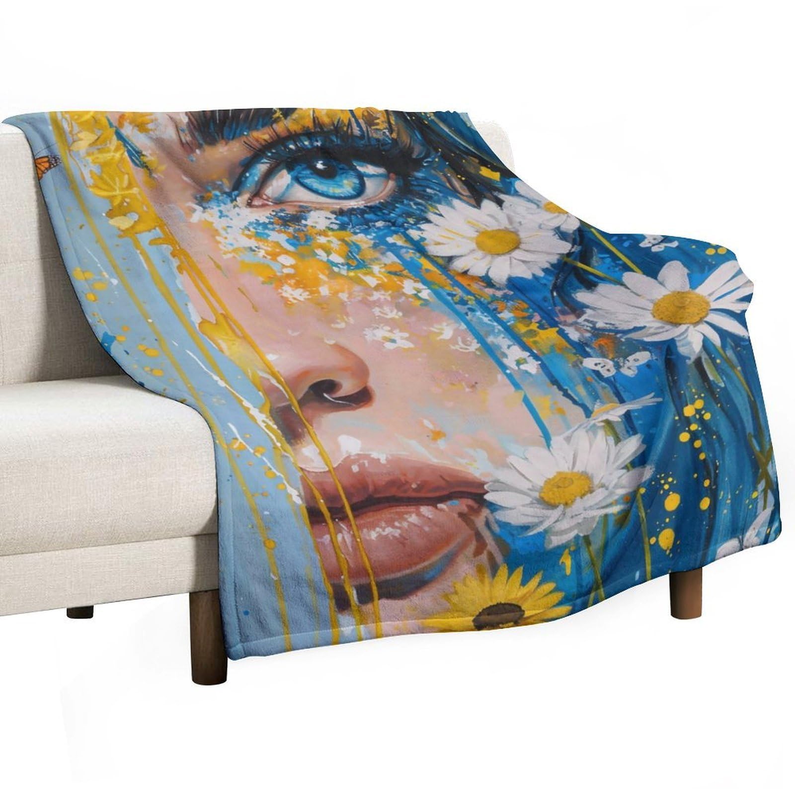 YHGSREUOH Blue Eye Floral Butterfly Woman Surreal 01 Flannel Blankets Fleece Soft Throw Lightweight Plush Gifts for Couch, Bed, Cozy Sofa Plush, Chair, Lovers 80x100cm(30x40in)