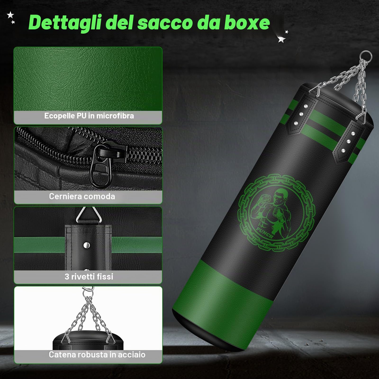 NZQXJXZ Sacco da boxe appeso, non riempito sacco da boxe, sacco pesante in pelle microfibra per allenamento Kickboxing Fitness MMA Grappling Muay Thai Karate