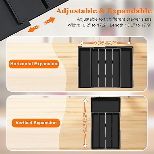 Miniatura 2 de Organizador grande de cubiertos expandible, sin BPA, apto para alimentos, organizador de cajones de cocina, bandeja de cubiertos, almacenamiento