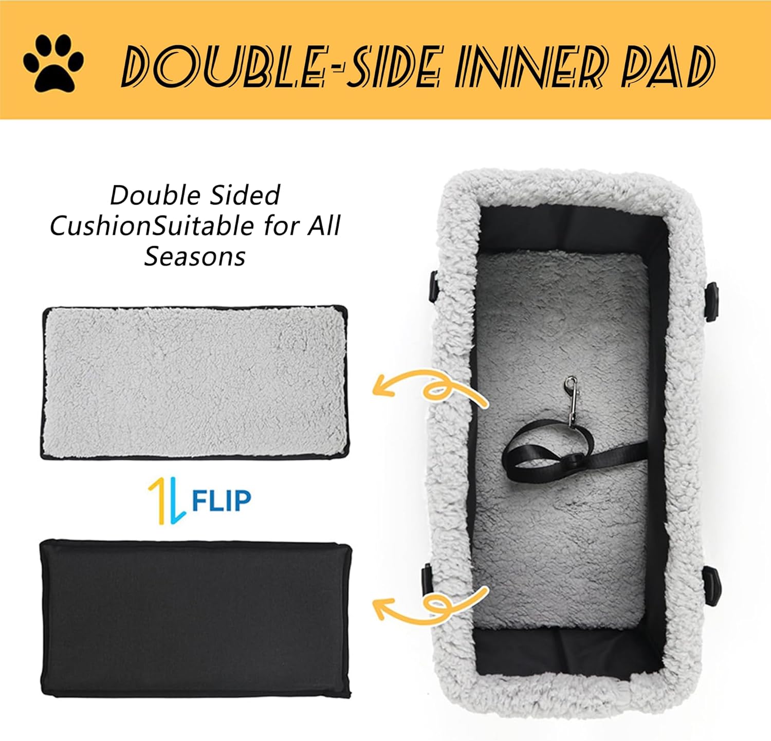 Center Console Dog Car Seat for Small Dogs Pets Under 20lbs with Additional Safety Belt Puppy Rope, Foldable&Washable Car Seats for Dogs with Pocket, Pet Cars Cushion, (Grey 17 * 8 * 9inch)