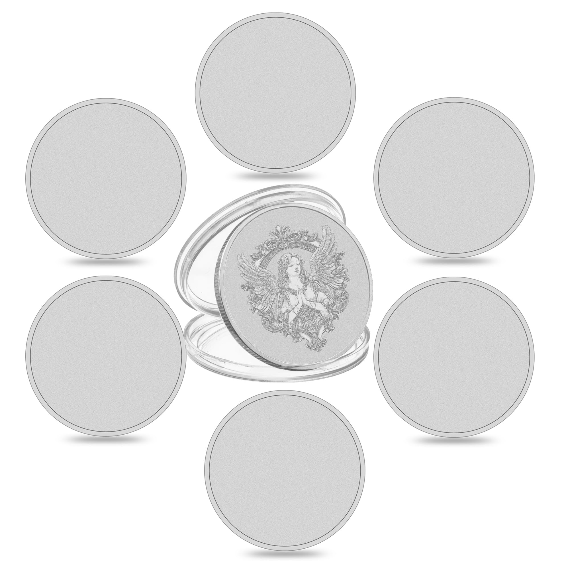 SQEYYGI 6PCS Blank Challenge Coins for Laser Engraving, 40mm Blank Metal Coins with Acrylic Protection Box for Travel Birthday Commemorative