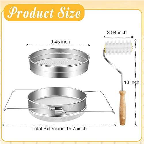 Miniatura 2 de Yaocom Colador de miel de acero inoxidable Filtro de equipo de mantenimiento de abejas de doble tamiz Filtro de miel de malla doble Equipo de
