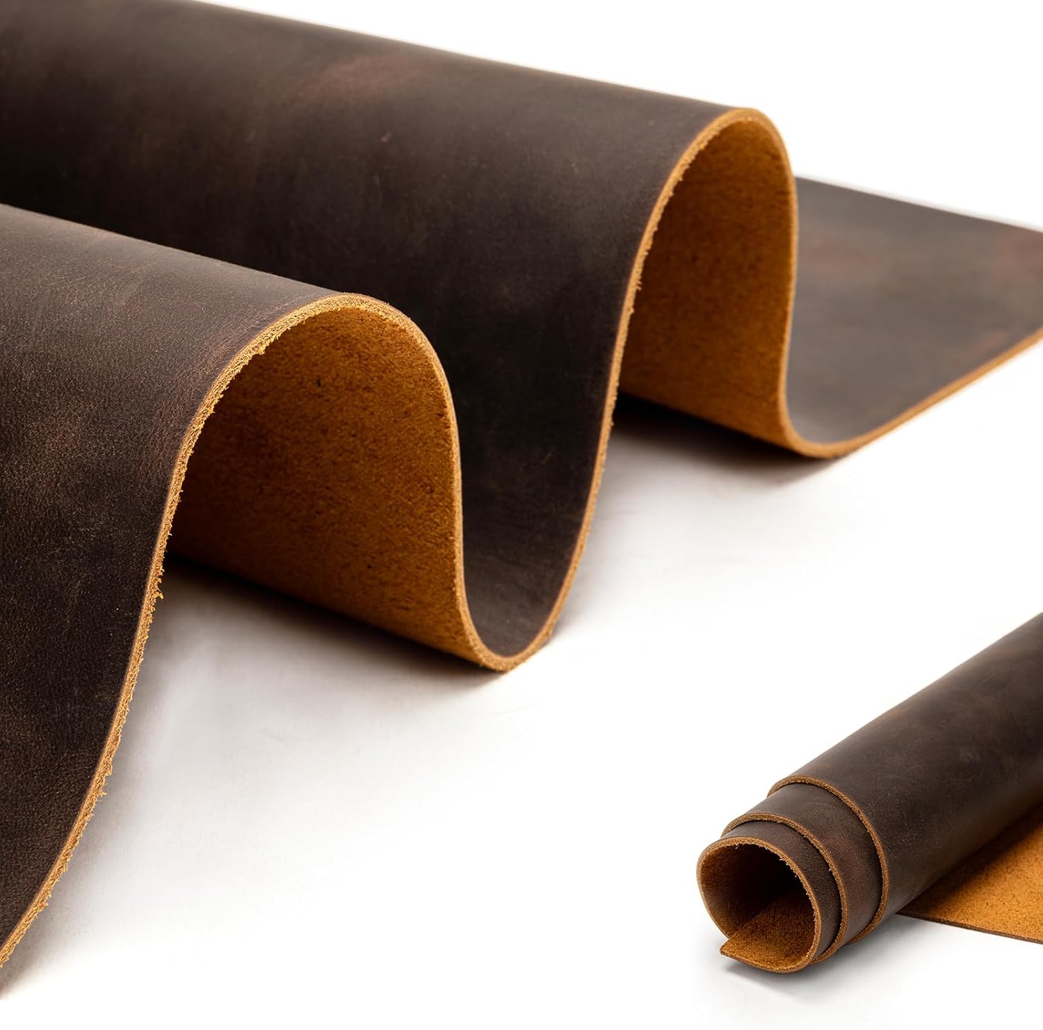 12''X24'' Genuine Leather Sheets - Tooling Leather Fabric Pieces for Crafts, Full Grain Leather Hide Material(Brown, 2mm Thick)