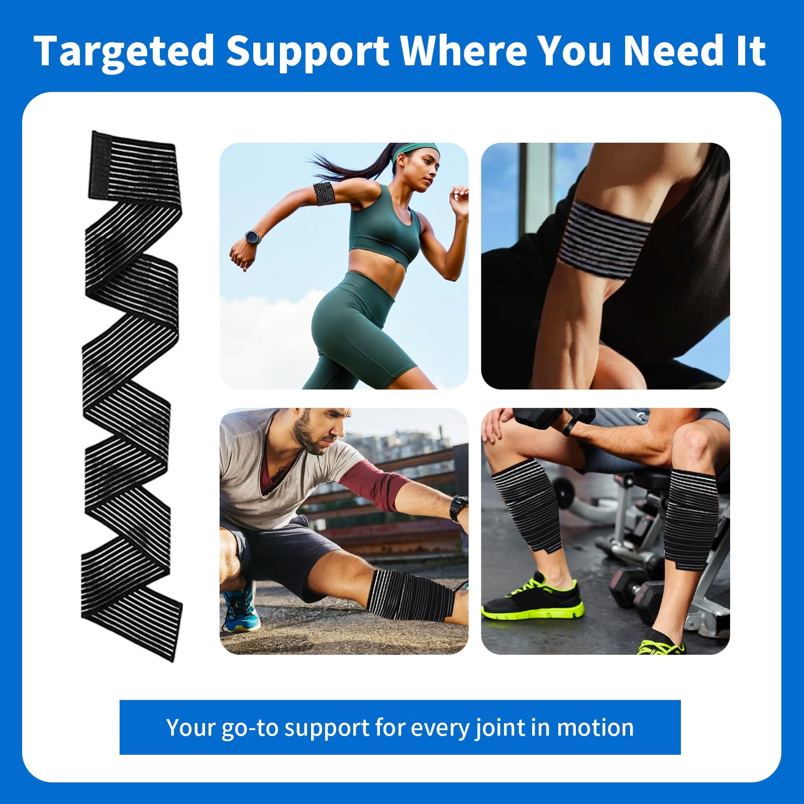 6 Fascia Ginocchio: 40/70/90cm Benda Elastica Regolabile Sportive, Fascia Elastica per Ginocchio, Polpaccio, Braccio, Fascia Elastica Ginocchio, Fascia per Ginocchio, Corsa, Fitnes