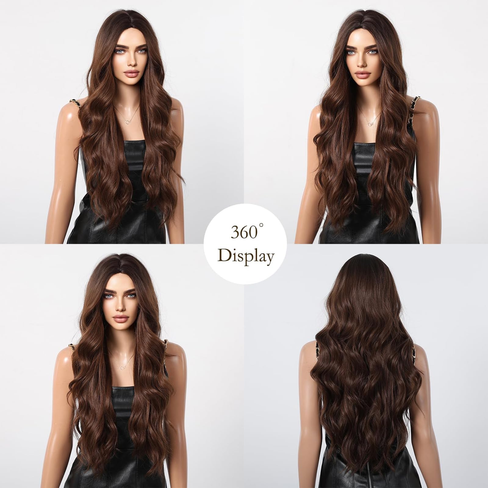 AOWVUTS Long Wave Wigs for Women Natuaral Synthetic Hair Heat Resistant Wig Ladies Fancy Dress Wig Charming Long Curly Hair Wigs Middle Part with No Bangs for Daily Party Cosplay Use - Image 4