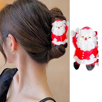Christmas Hair Claw Clips - 1 Pack Red Santa Claus Shape Hair Clips for Christmas Hair Accessories Large Acrylic Hair Jaw Clips Cute Xmas Design Strong Hold Clamp Clip for Women Holiday Wear Decor