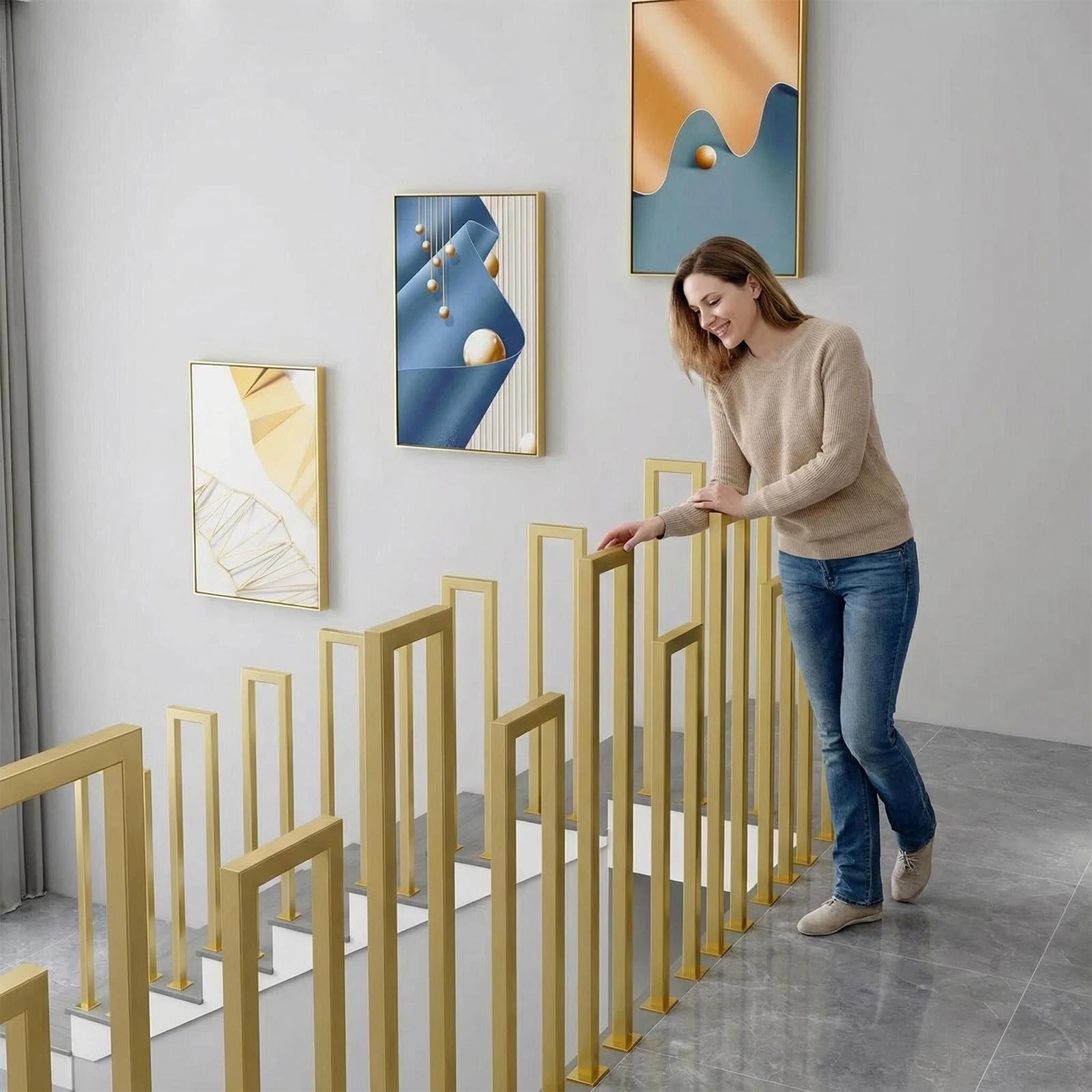 Adjuble U-Sd wewnętrzna poręcz ir z zestawem montażowym, wysokość 35-115 cm, żywica rdzawa, idealna dla seniorów, weranda i taras, kąt prosty 55 cm, czarna