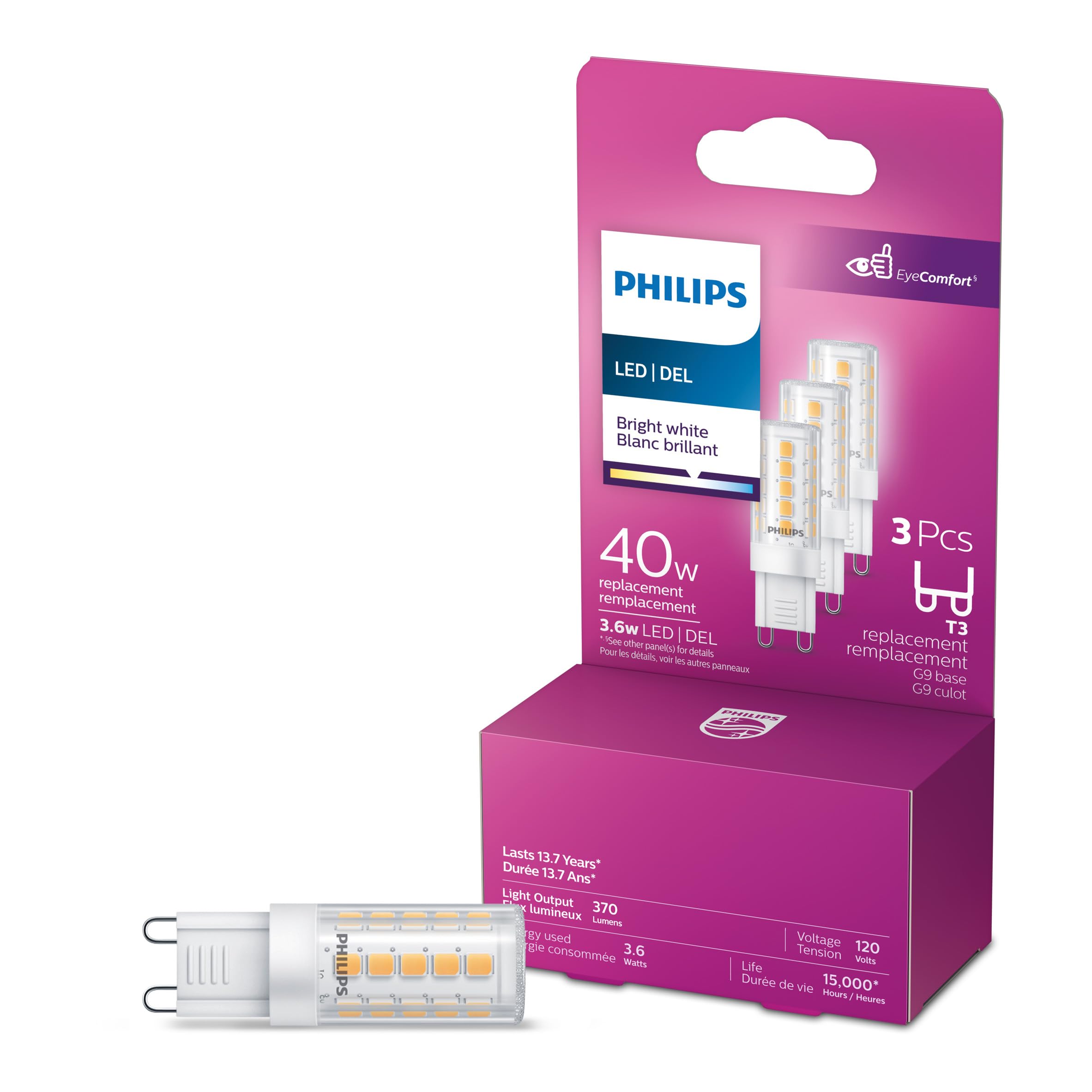 PHILIPS 534263-3.6T3/PER/830/ND/G9/120V 6/3BC LED Bi Pin Halogen