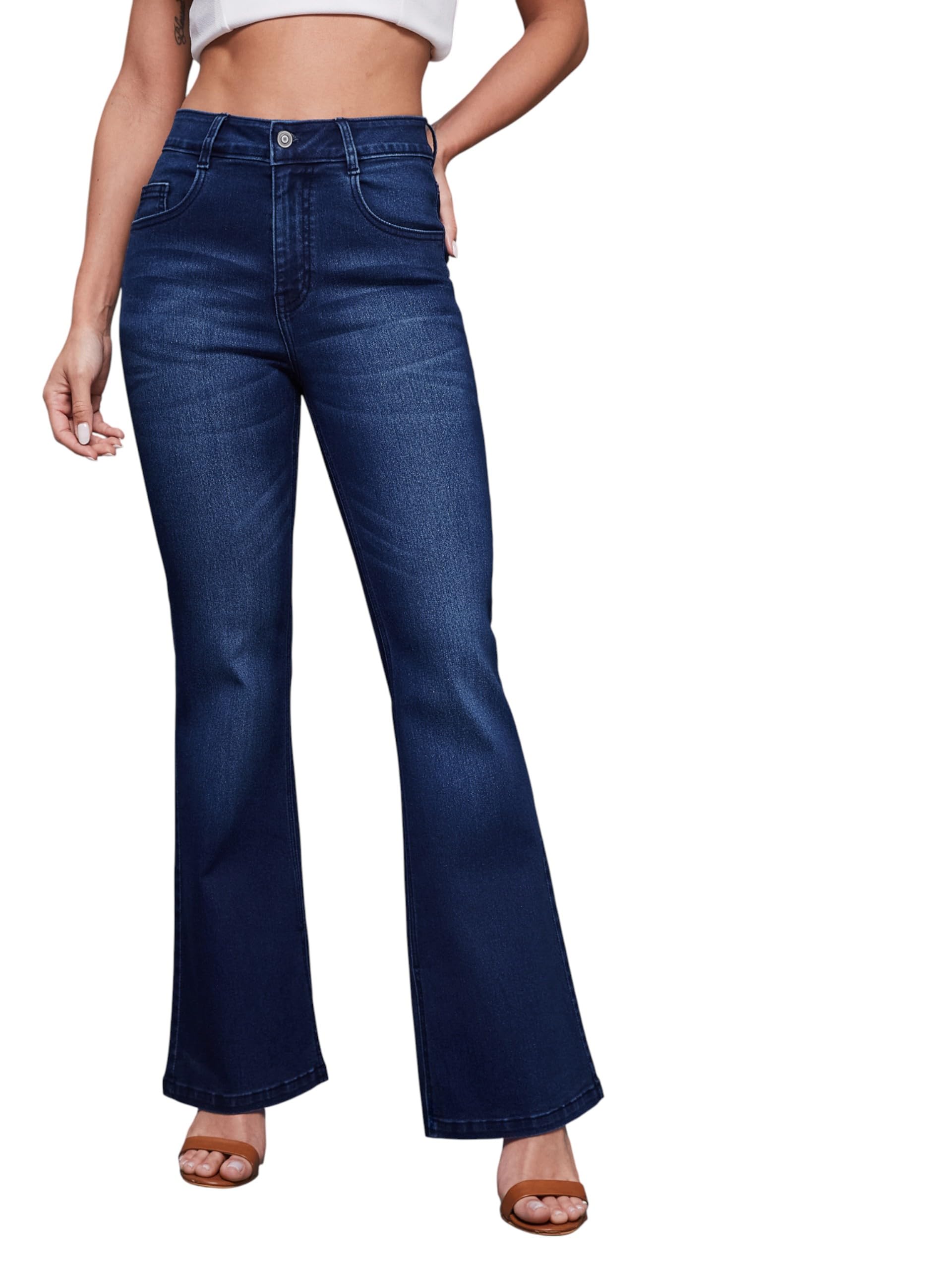 miss chase Women's High-Rise Regular-Length Stretchable Flared Denim Jeans-picture-45
