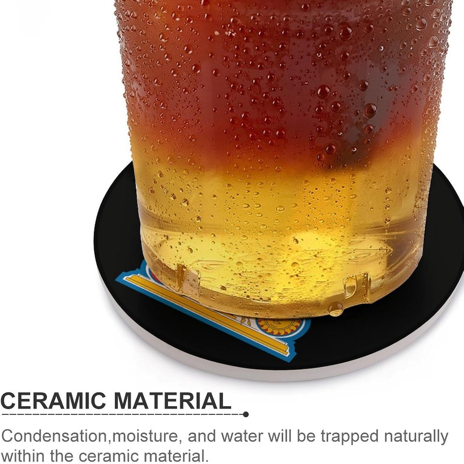 Emblem of Sri Lanka Round Ceramic Coasters for Drinks Absorbent Cup Holder Tabletop Protector with Cork Base