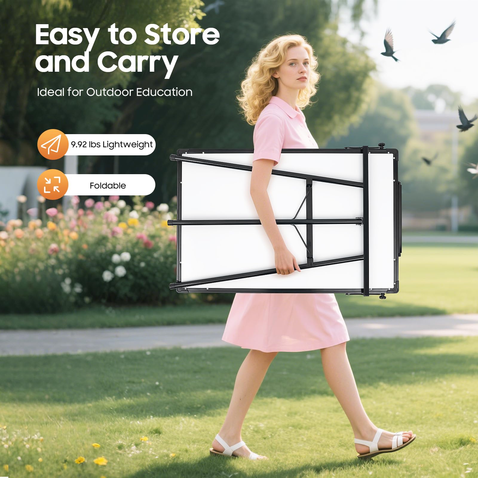 Pizarra blanca blanca blanca con soporte, estante flipchart 91x61cm ajustable en altura móvil papel de mesa plegable portátil