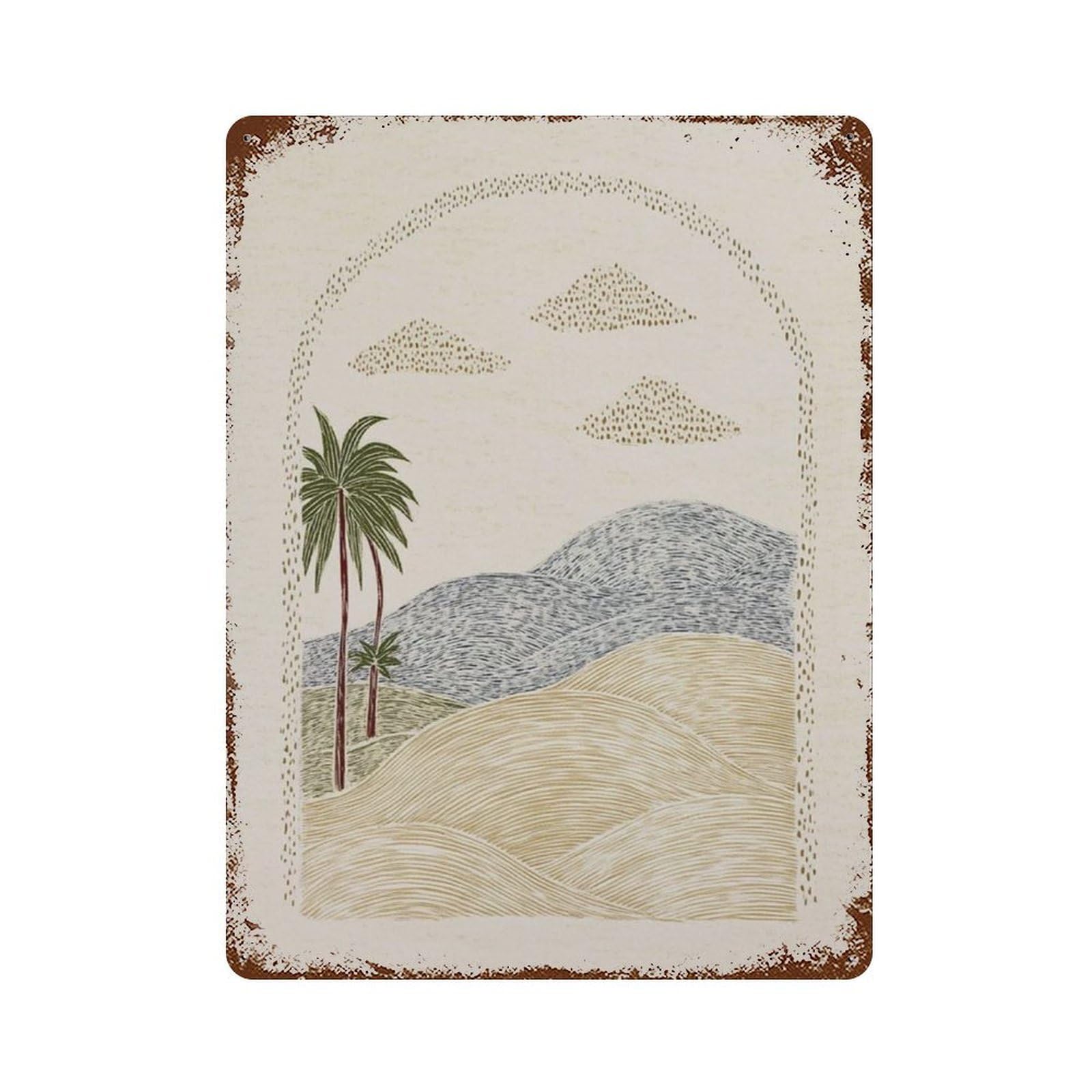 xiaoxiaoshen Minimal Desert Landscape Neutral Boho Palm Tree Arch Wall Decor Art Metal Tin Poster Modern Home Decor Art Home Bar Shop Decorations Vintage Sign 40x30cm