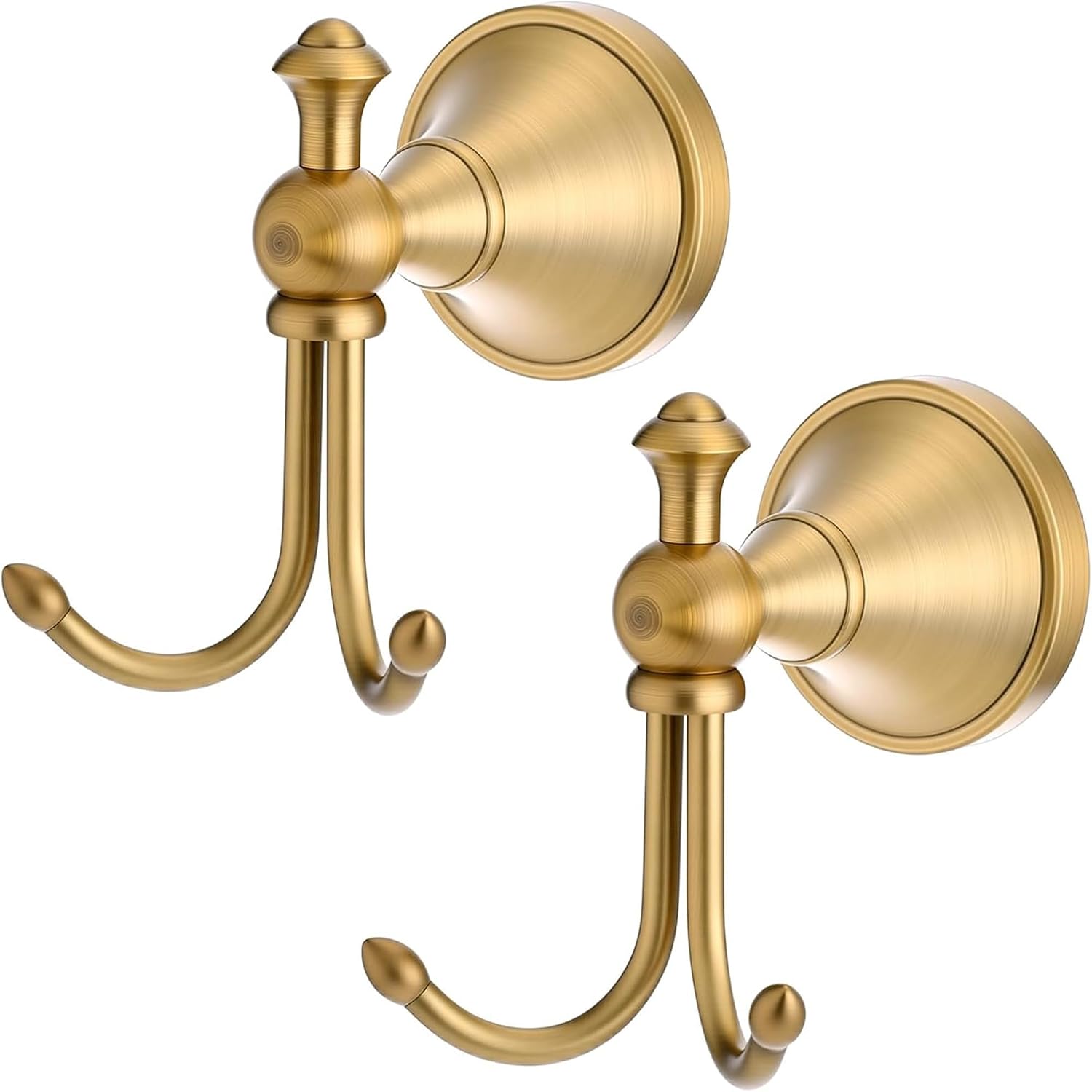 2 Pack Antique Gold Brass Wall-Mounted Bathroom Hooks for Towels and Robes