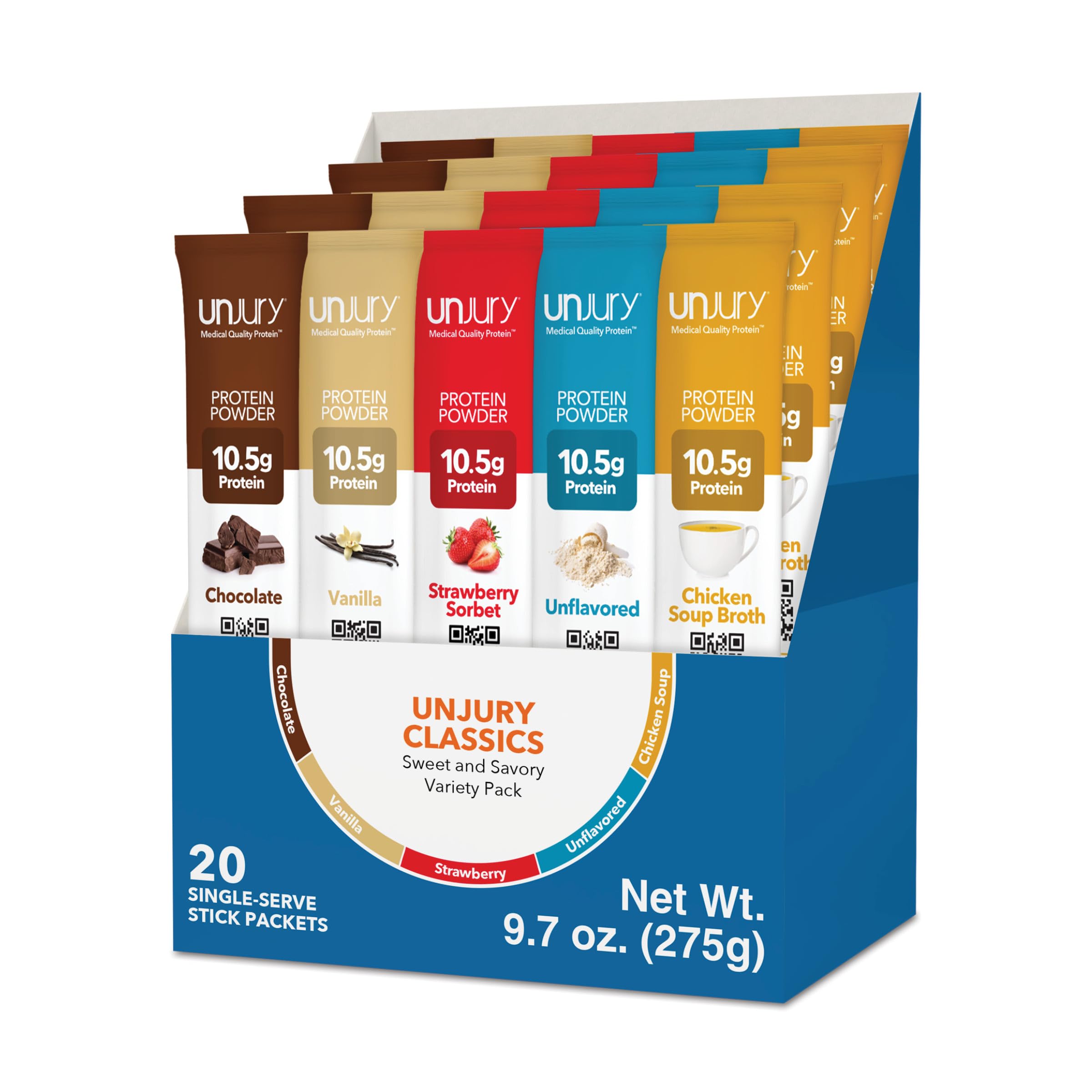 Unjury Whey Protein em Pó, pacote sortido de sabores, 20 sachês