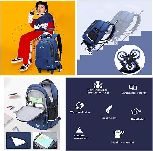 Miniatura 5 de Mochila con ruedas elementales de color sólido, estampado de camuflaje para niños, mochila escolar con ruedas para niños