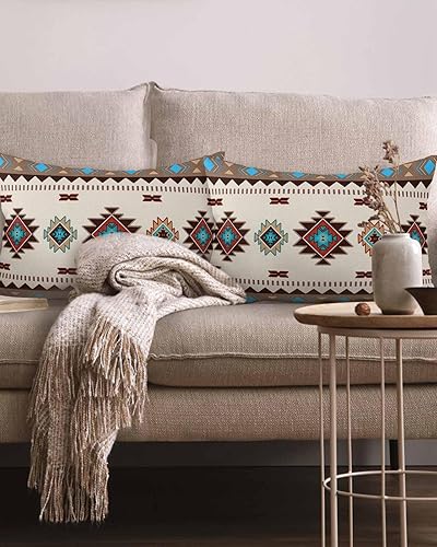 Miniatura 2 de Paquete de 2 fundas de almohada decorativas de algodón, nativos americanos en los Estados Unidos, estilo indio, geométrico, 12 x 20 pulgadas,