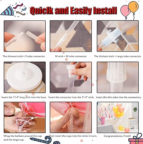 Miniatura 17 de Kit de columna de globos para piso, juego de 2, decoración de fondo de torre de globos con soporte, base y poste para bodas, baby shower, fiesta