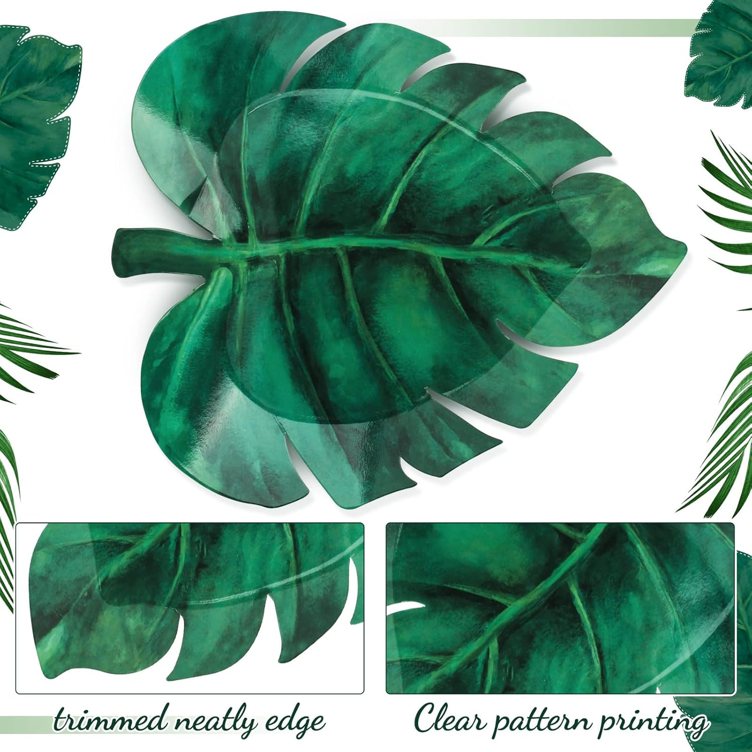 Zonon 100 Pcs Summer Turtle Leaf Plates Hawaiian Luau Party Supplies Turtle Leaf Floral Tropical Plates Jungle Birthday Decoration for Food Snack Appetizer Lunch Dinner Dessert Tray Tableware