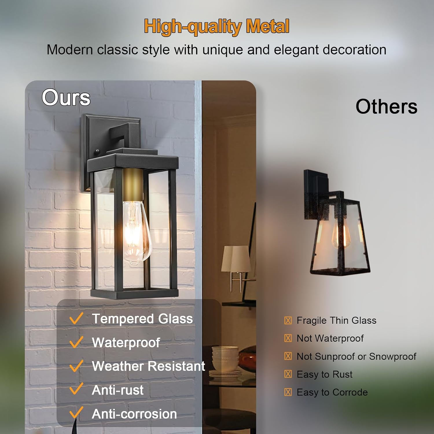 ALVIME Outdoor House Lights Wall Mount, 13 Inch 2 Pack Outdoor Coach Light Fixture, Wall Lantern Outside, Exterior Porch Lamp for Front Door, Entryway, Garage, E26 Base&High Strength Clear Glass