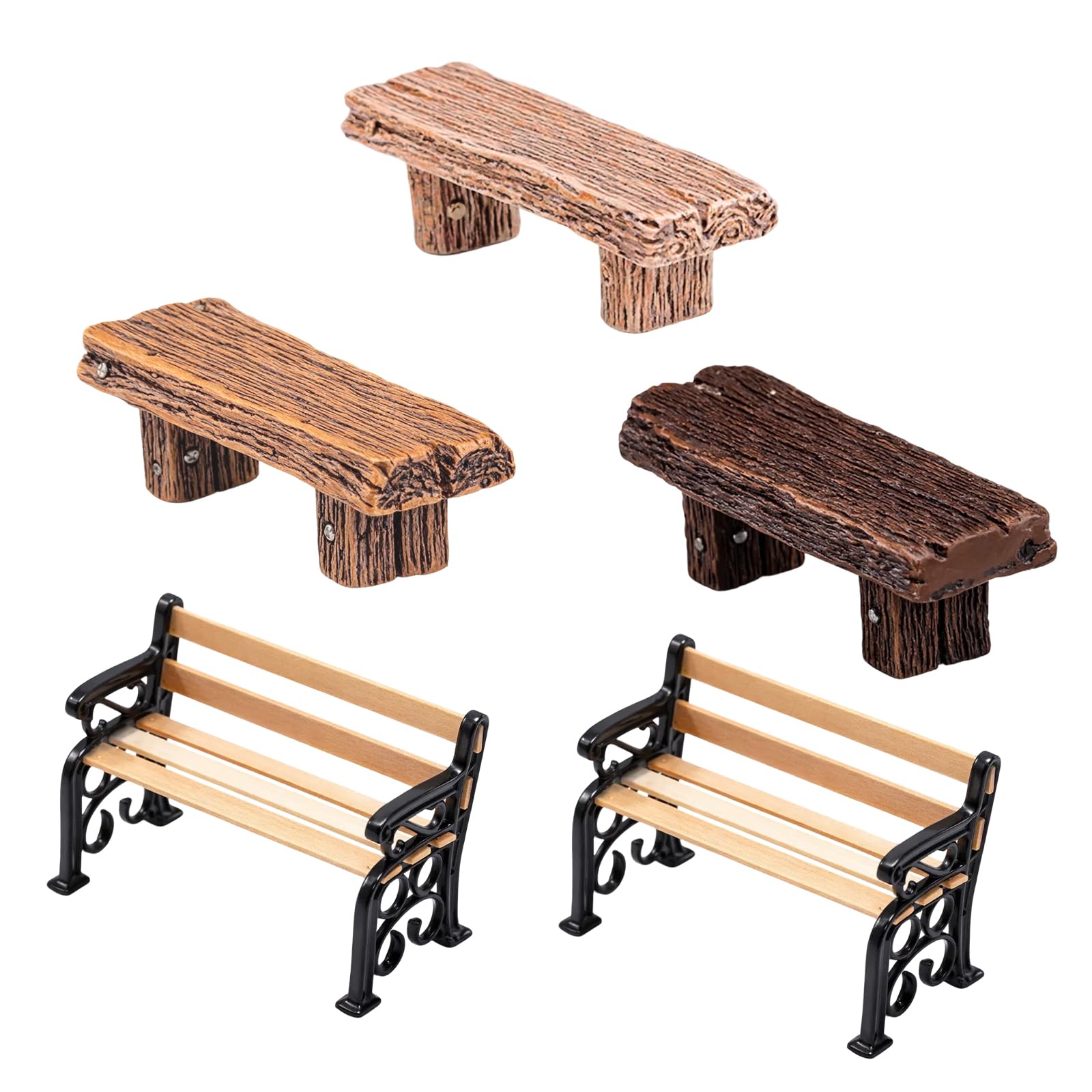 5PCS Mini Bench Set, Miniature Dollhouse Accessories for Fairy Garden Displays, Model Railway Scenery Arrangements, Miniature Diorama Creations, Dolls House Accessories, Measuring 12 by 6