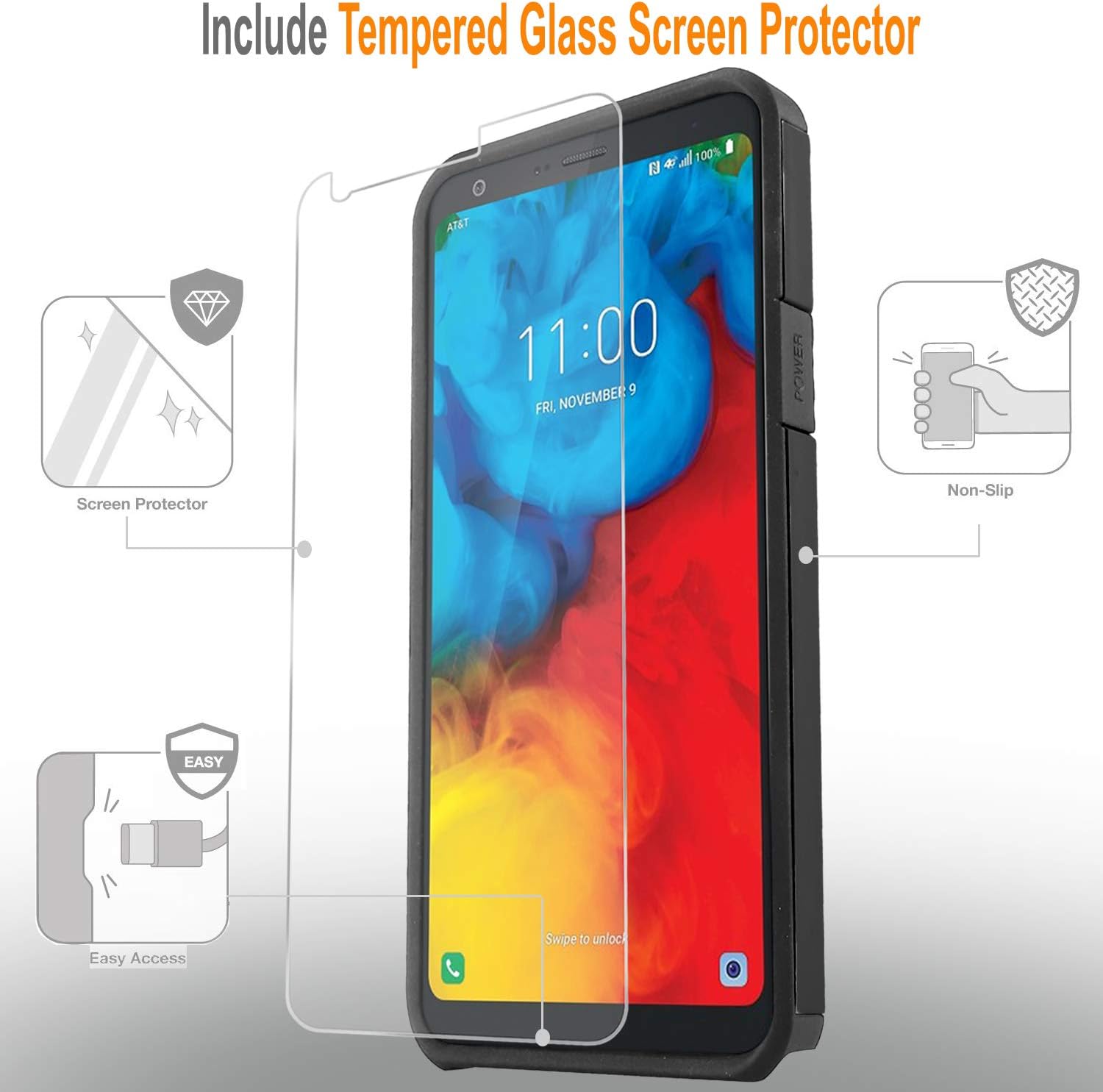 STARSHOP Compatible For -LG Stylo 5 Case, [Not Fit Stylo 4 / Stylo 6] with [Tempered Glass Screen Protector Included], Shock Absorption Impact Advanced Protective Phone Cover - Black