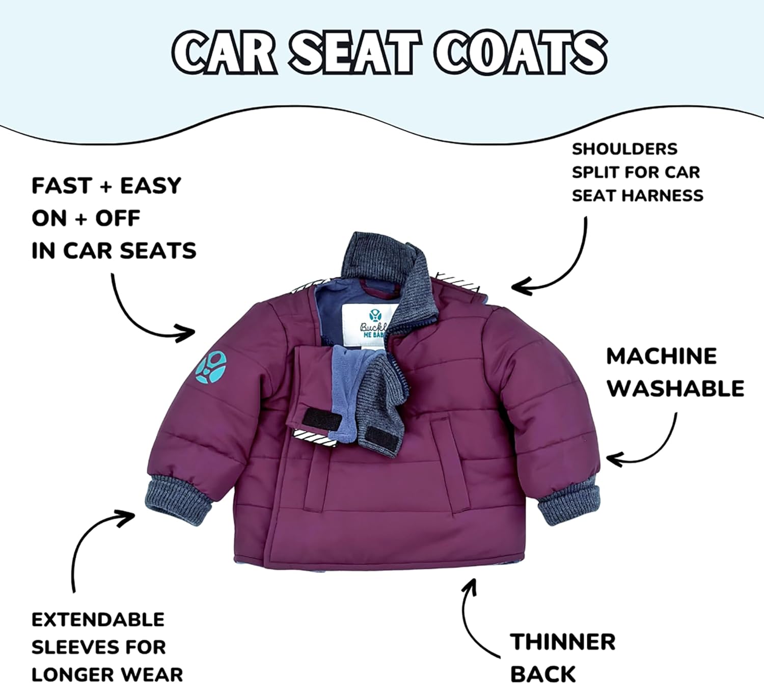 Buckle Me Baby Winter Coat | Toastier Car Seat Jacket for Boys and Girls - Featured on Shark Tank 6 Months - 6 Years