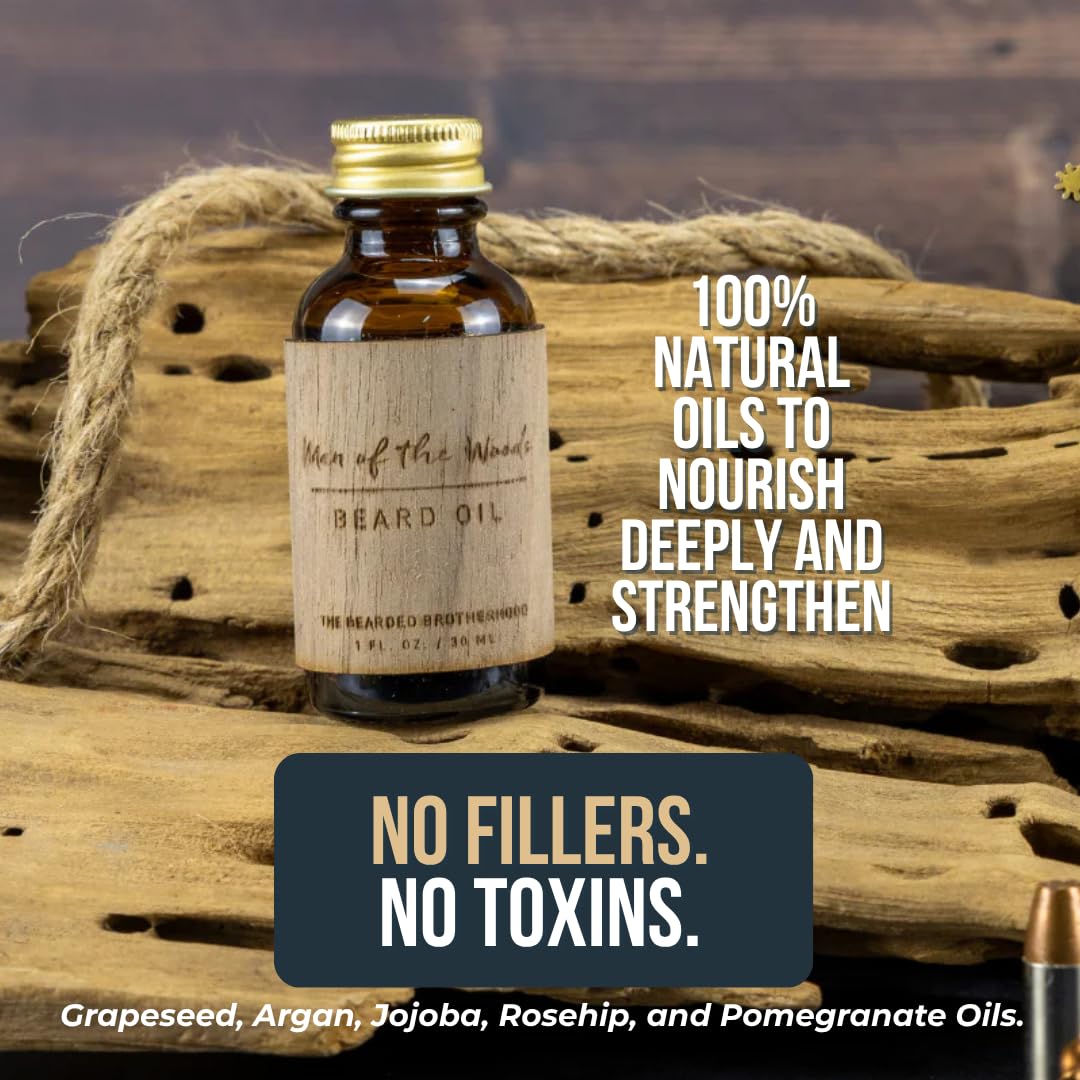 TBB Man of the Woods Beard Oil for Men | Natural Beard Conditioner with Jojoba, Argan, Rosehip & Sweet Almond Oils | Moisturizes Skin, Softens Facial Hair | Handcrafted in Texas (1 oz)