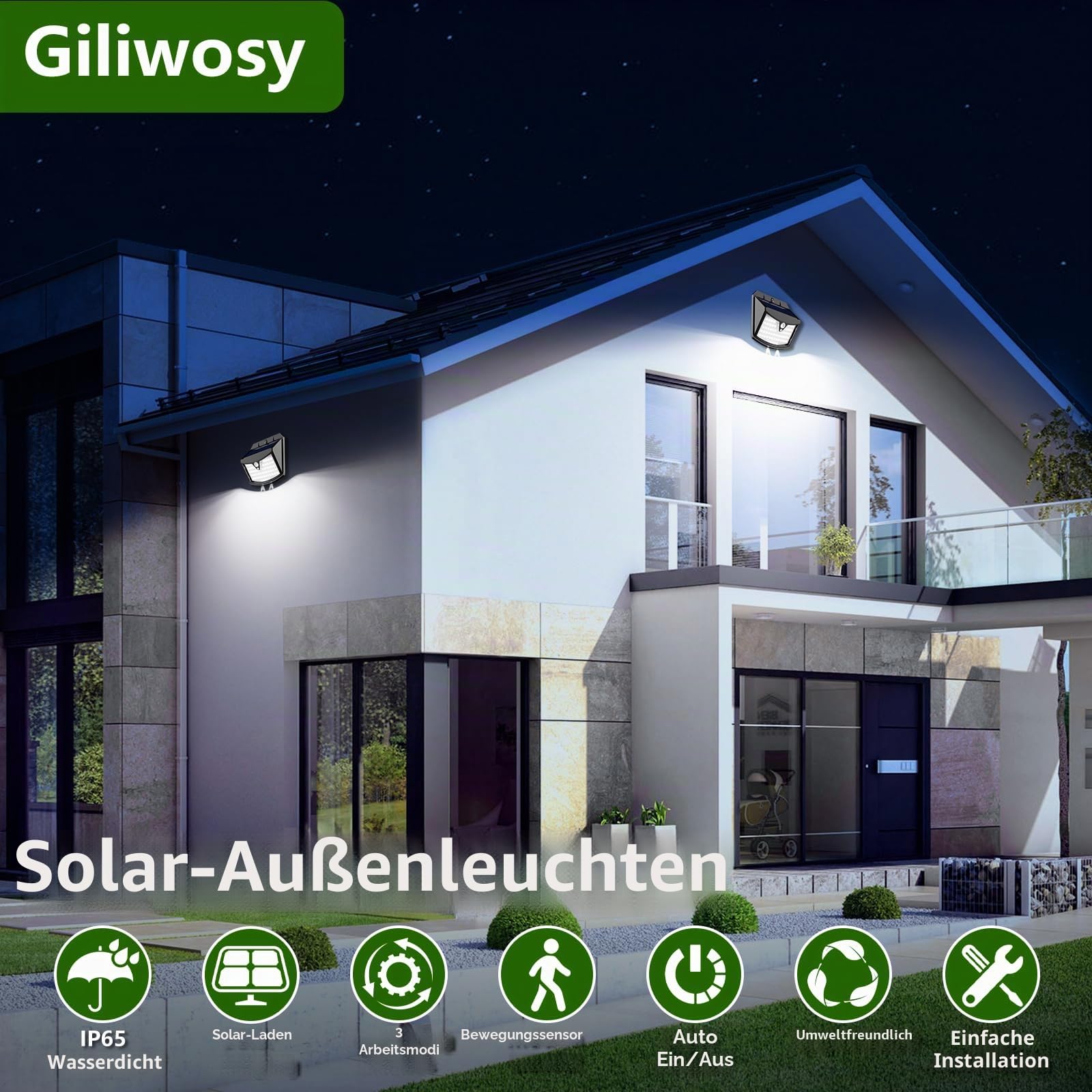 Solarlampen für Außen mit Bewegungsmelder [8 Stück], 3 Modi Solar Wandleuchte Aussen IP65 Wasserdichte LED Solarleuchte für Garten, Hof, Garage, Haustüren (Kaltweiß)