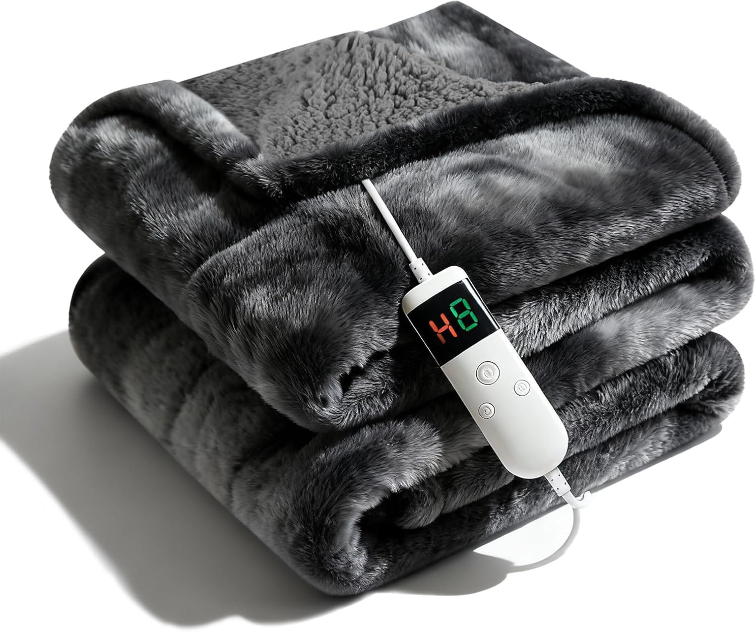 Electric Heated Blanket Throw 50''x60''Size Faux Fur Heating Blanket 10 Heating Settings, 1-8h Timer & Overheat Protection, Machine Washable, Soft Flannel and Sherpa Full Body Warmth