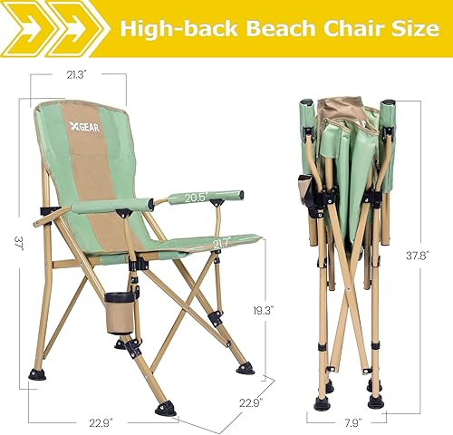 Miniatura 2 de XGEAR Silla de camping con reposabrazos duro acolchado, silla de campamento plegable resistente con soporte para tazas, bolsillos de almacenamiento