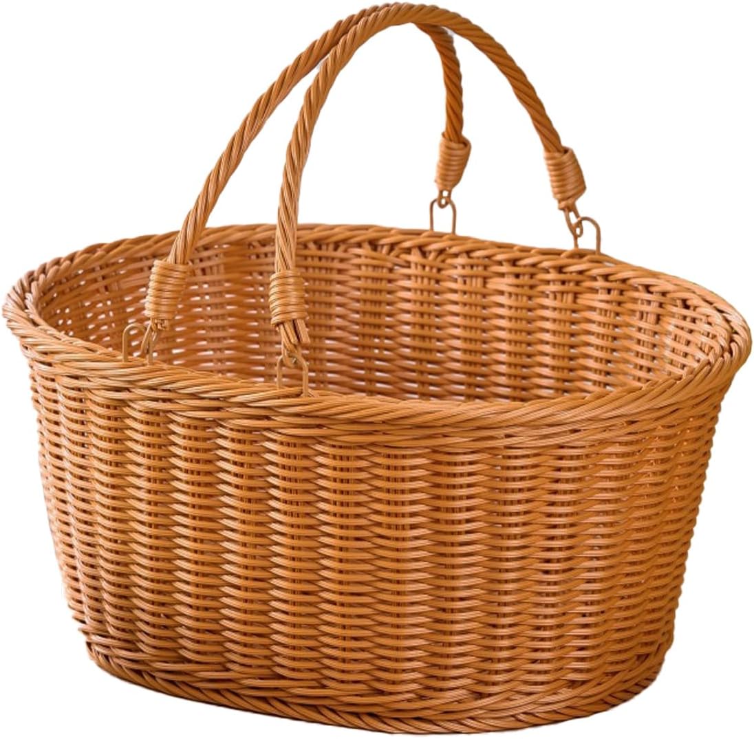 Wicker Picnic Basket with Handle, Easter Baskets Large, Handmade Basket with Handle, Reusable Handwoven Baskets for Easter Picnics Shopping Storage Harvesting (Large, Rectangle)