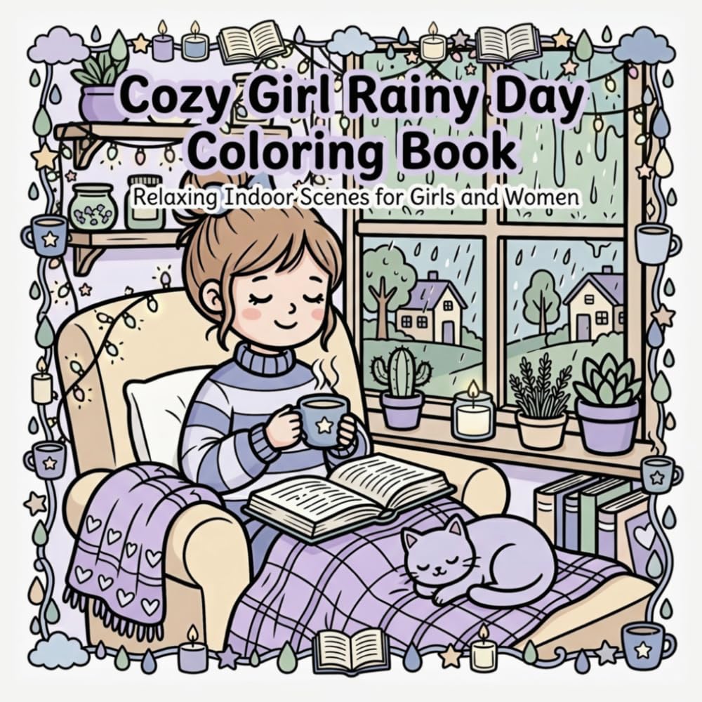 Cozy Girl Rainy Day Coloring Book: Relaxing Indoor Scenes for Girls and Women — Aesthetic Moments, Self Care and Cozy Vibes