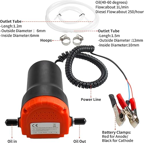 Miniatura 2 de PLUMIA Extractor de bomba de cambio de aceite de 12 V 80 W, bomba de transferencia de aceite de succión de líquido diésel mejorada con tubo, bomba