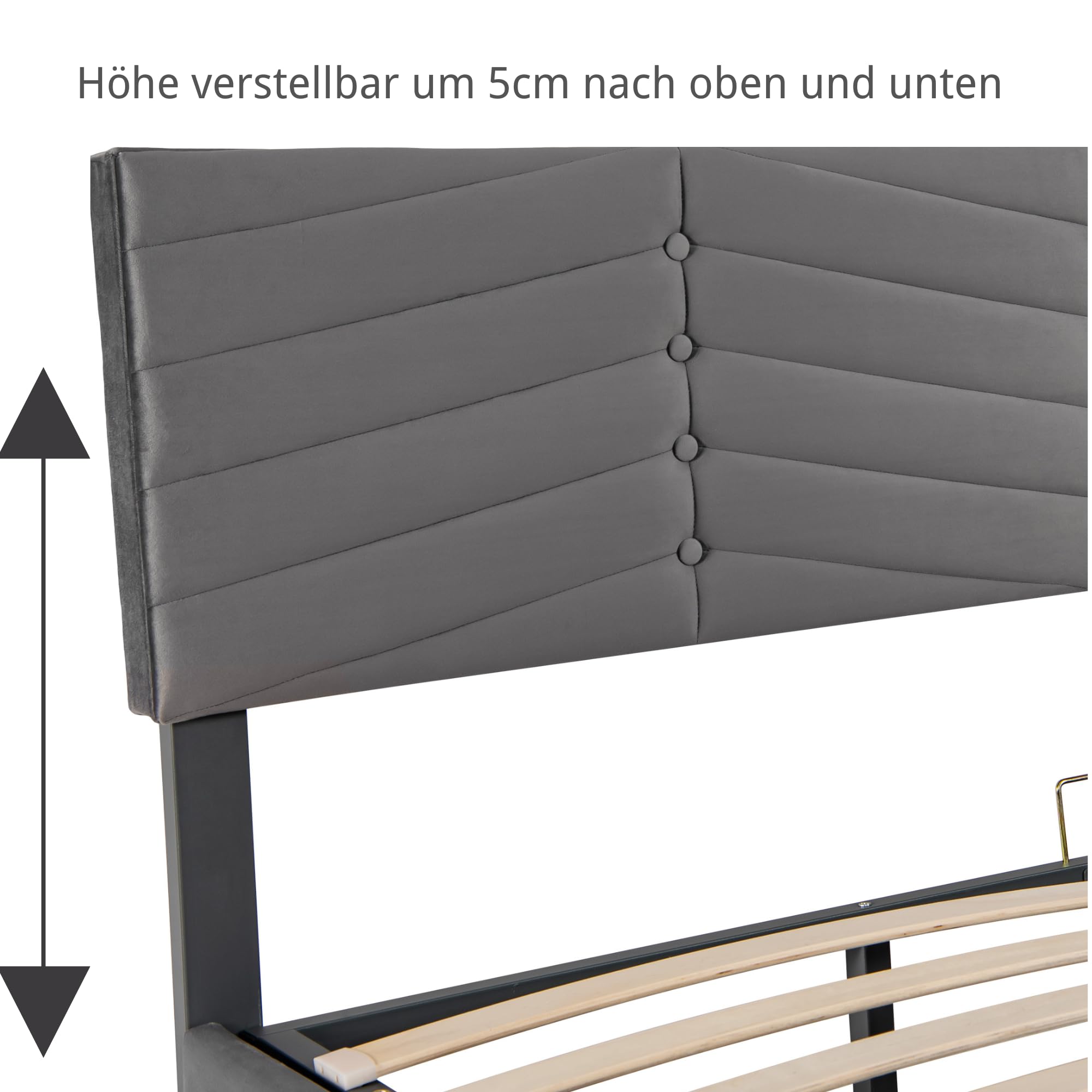 Cama de 180 x 200 cm, con somier, tapizada de terciopelo, cabecero de altura ajustable, cama hidráulica con espacio de almacenamiento, estructura de cama doble sin colchón