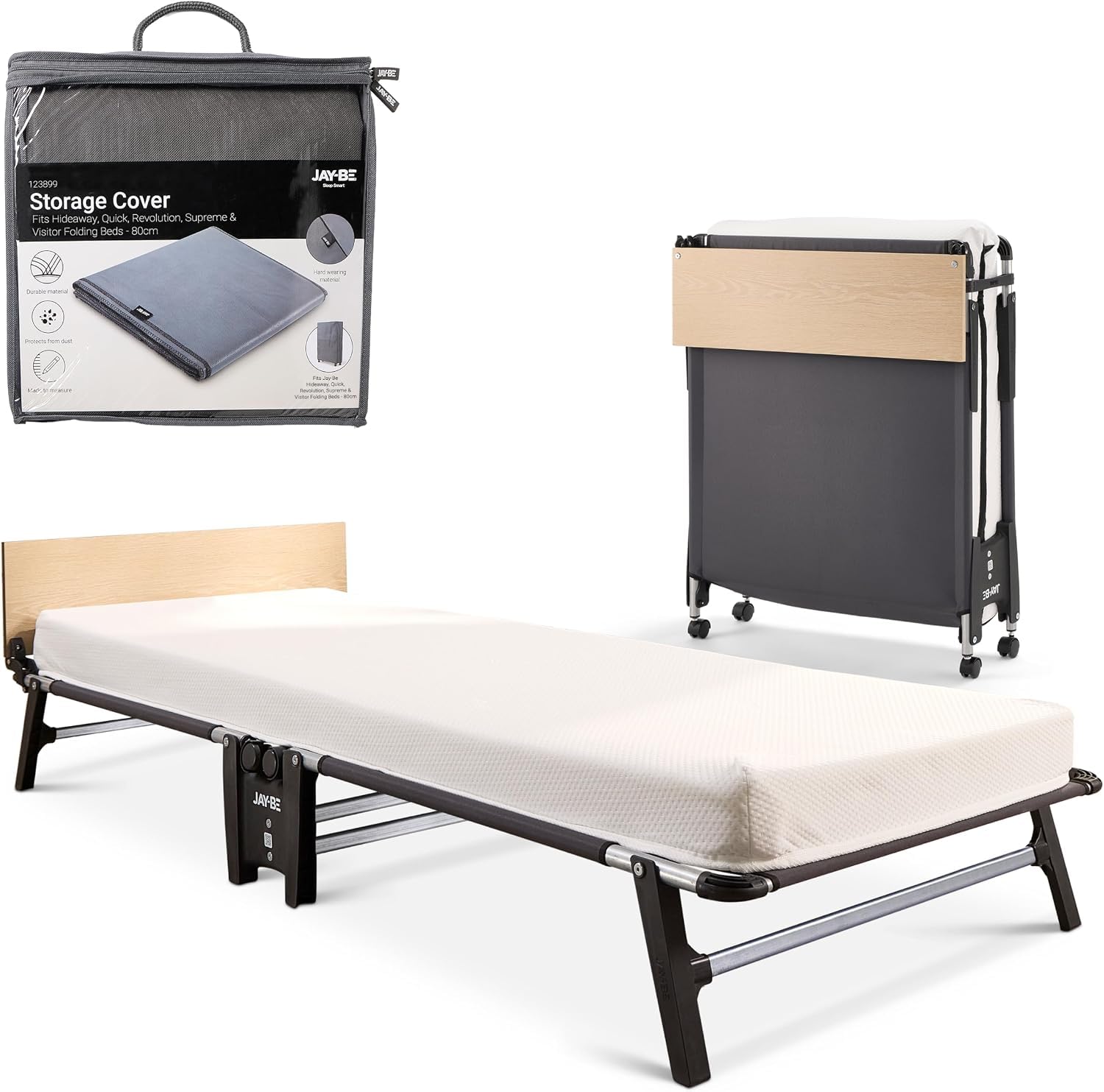 JAY-BE QM80 Quick Folding Bed, Memory Mattress & Storage Cover, Single