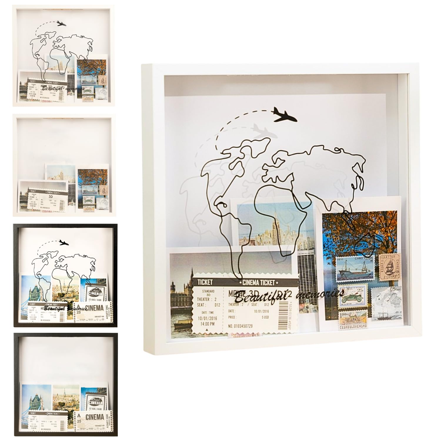 View 1 of *FACTORY SEALED*
Xuanzuly Adventure Archive Box, Travel Shadow Box with Slot, Shadow Box with Slot, Black and White, Store Memories: Money from Different Countries, Photos, Plane Tickets, Movie Tickets (White, 12x12)