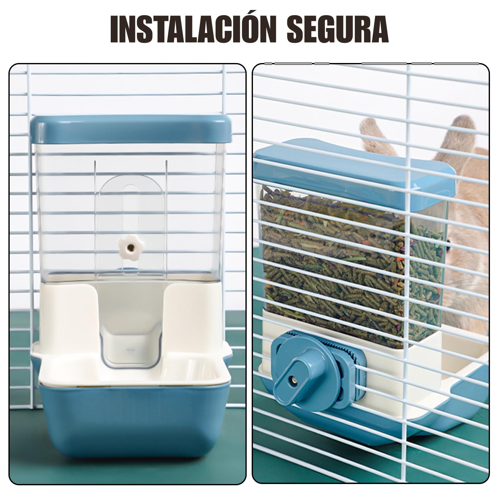 Dispensador Automático de Alimentos para Mascotas 800ml Dispensador de Alimentos Ajustable sin Corriente para Jaula Conejar Valla de Animales Pequeños Conejo Cobaya Chinchilla Pájaro (Gris)
