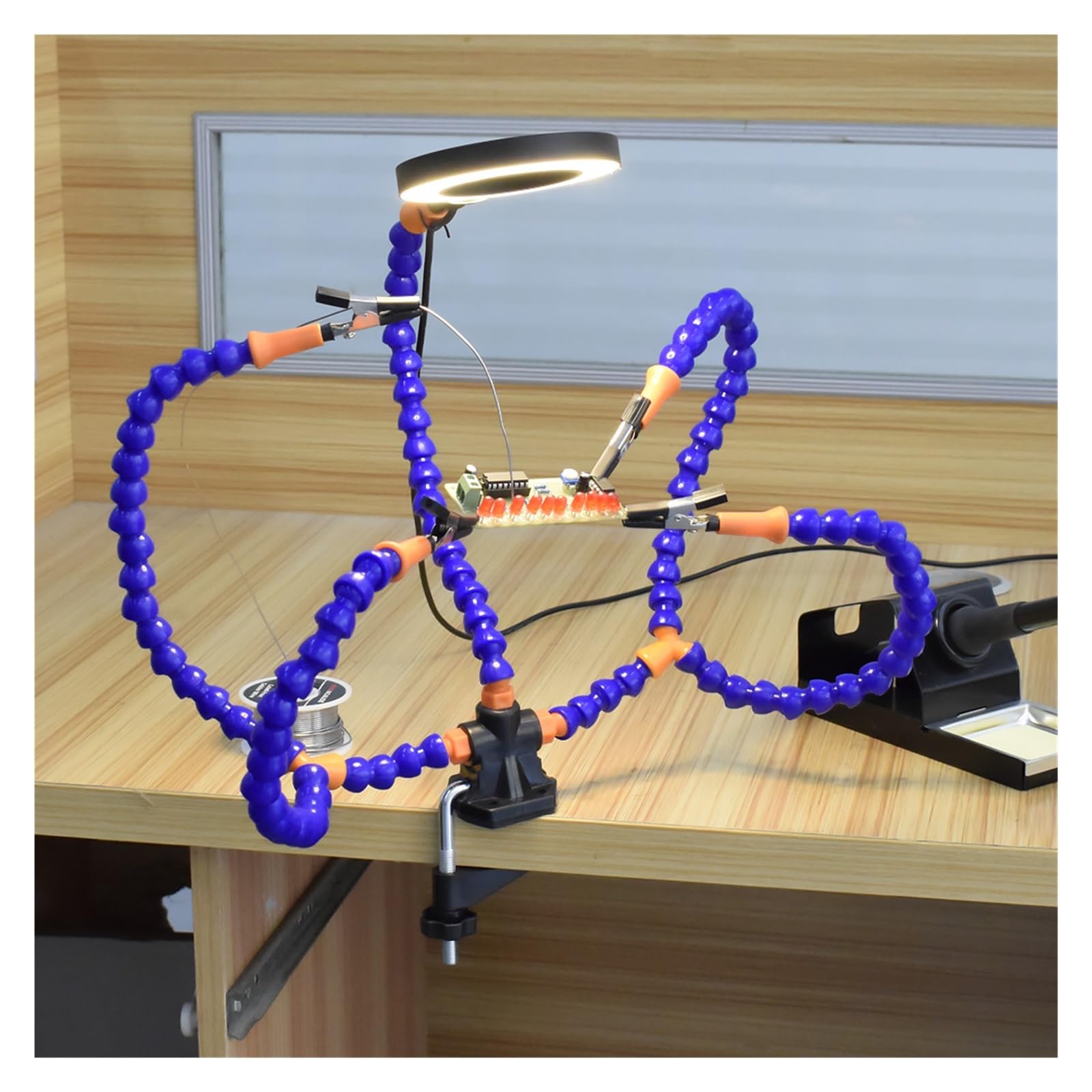la Tercera Mano Abrazadera de Mesa for soldar de Tercera Mano con Lupa USB 3X, luz LED, 5 uds., Brazos Flexibles, Soporte for PCB, Herramienta de reparación de Soldadura (Color : SN5BK-USB)