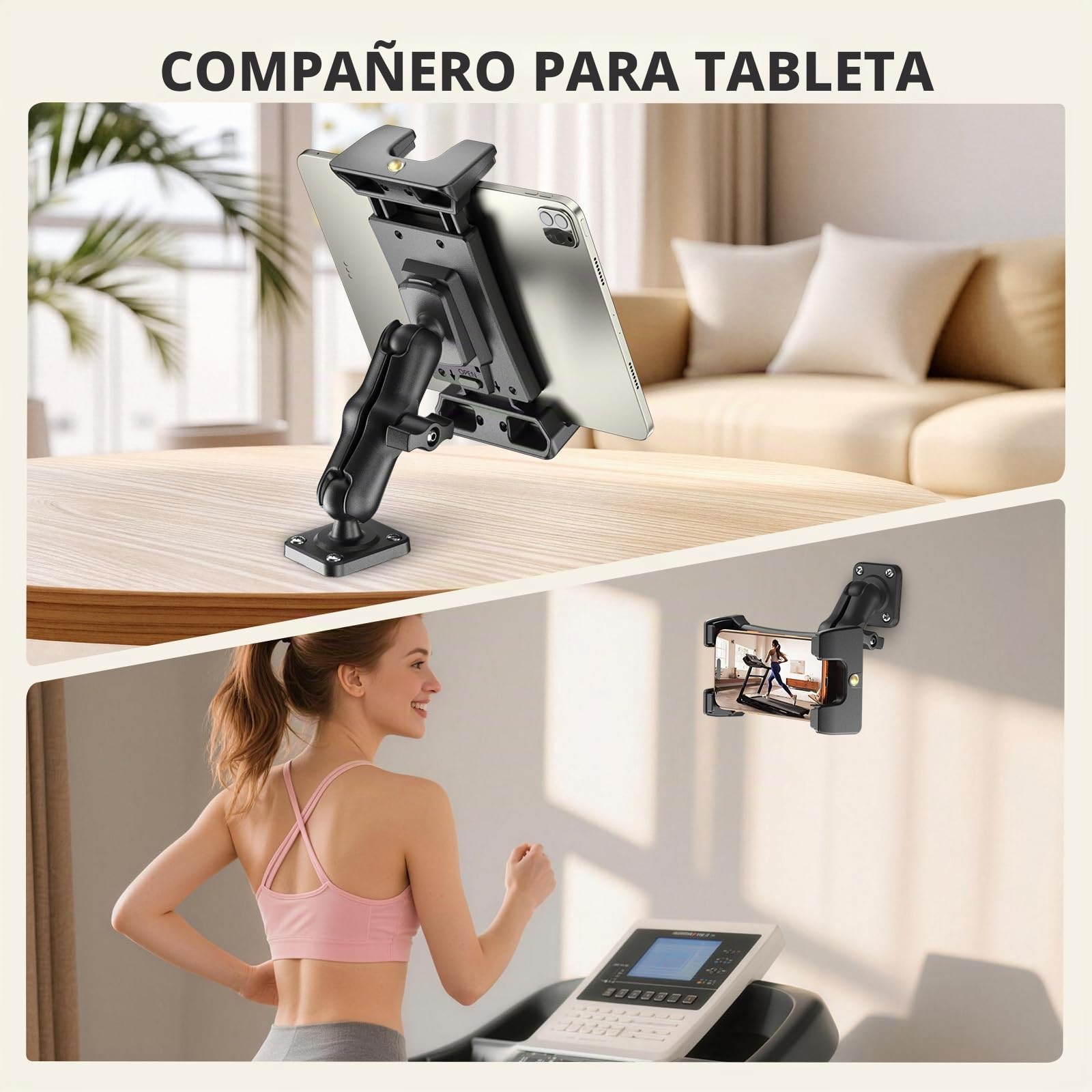 OHLPRO Soporte Tablet Coche Salpicadero, Soporte para iPad Coche para Camione Cocina Pared Escritorio, Compatible con 5-13" iPad Pro Mini Air iPhone 17 Galaxy Tab Kindle Fire Switch, Rotación de 360°