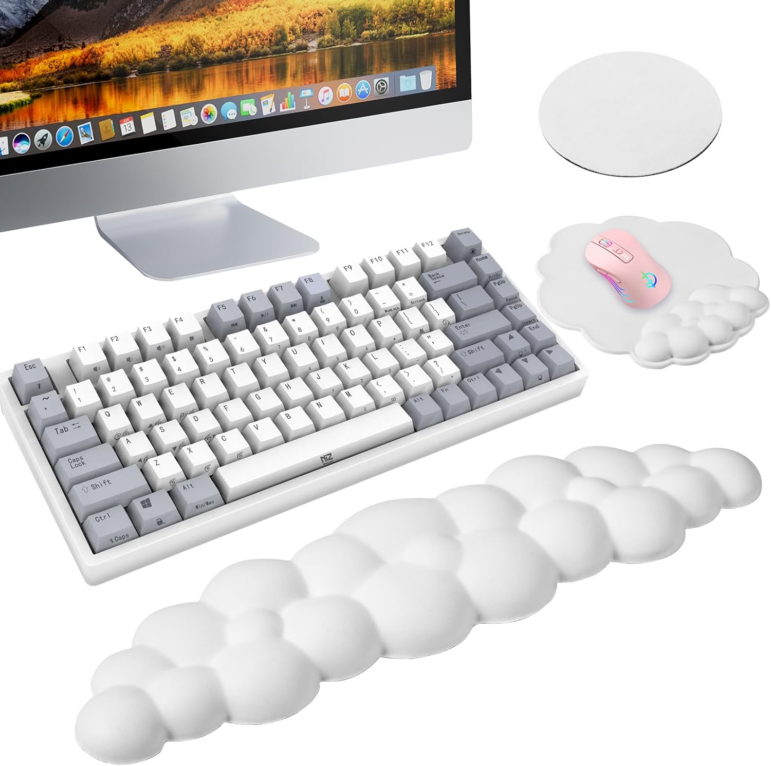 Cloud Wrist Rest Set with Mouse Mat and Coaster, 3pcs Ergonomic Wrist