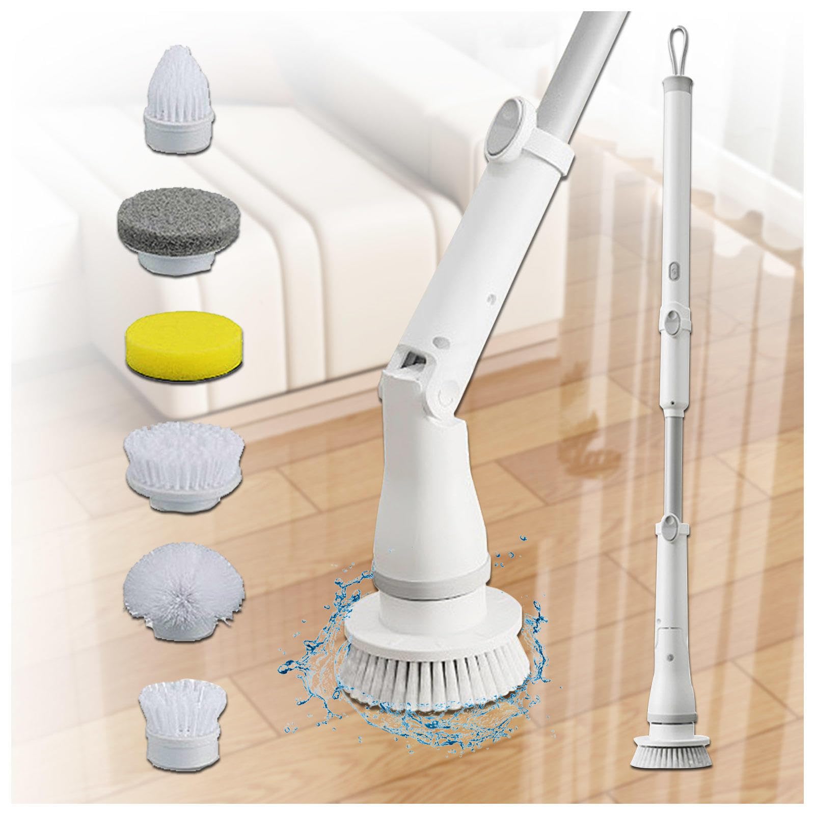 Cepillo Electrico Limpieza Hogar con 6 Cabezales de Cepillo de Repuesto, Mango Ajustable Fregona Electrica para Baño, Suelo de Baldosas y Coche